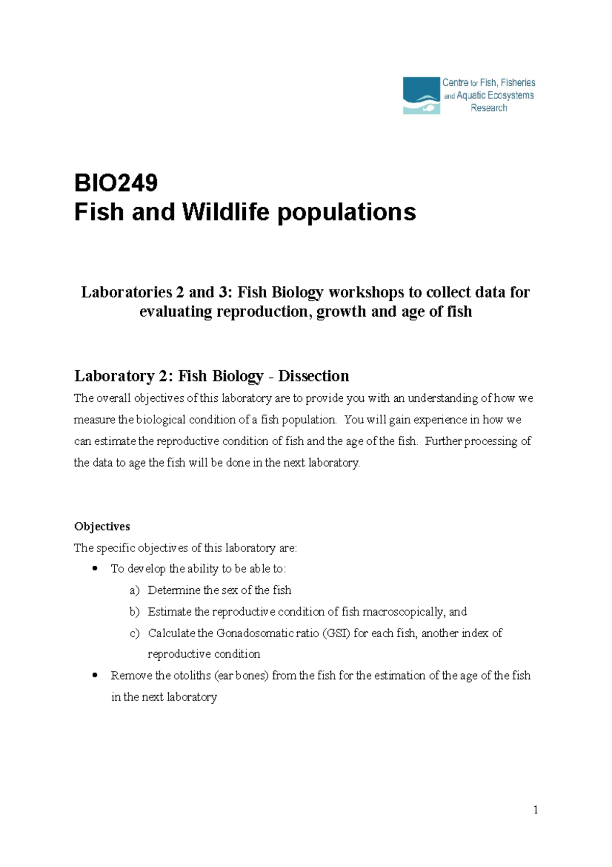 2 Fish Dissection Instructions 2020 BIO Fish and Wildlife populations