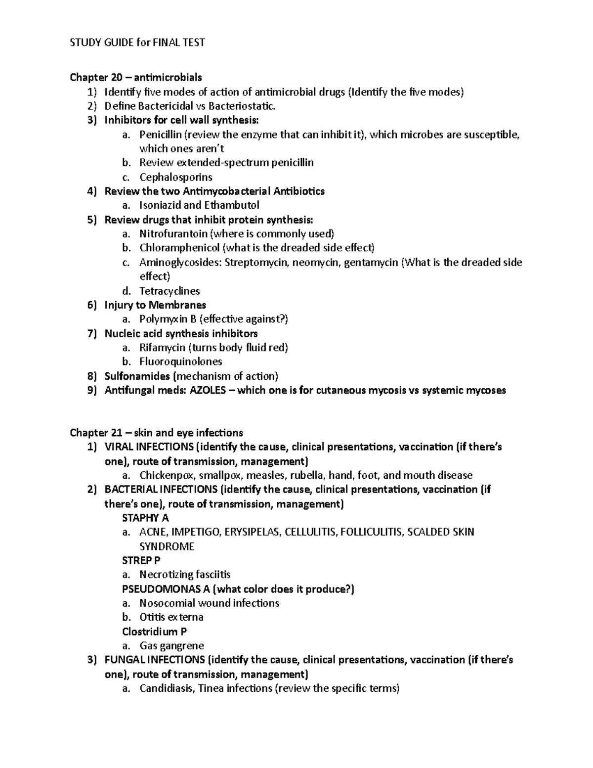 study guide-final - STUDY GUIDE for FINAL TEST Chapter 20 – an ...