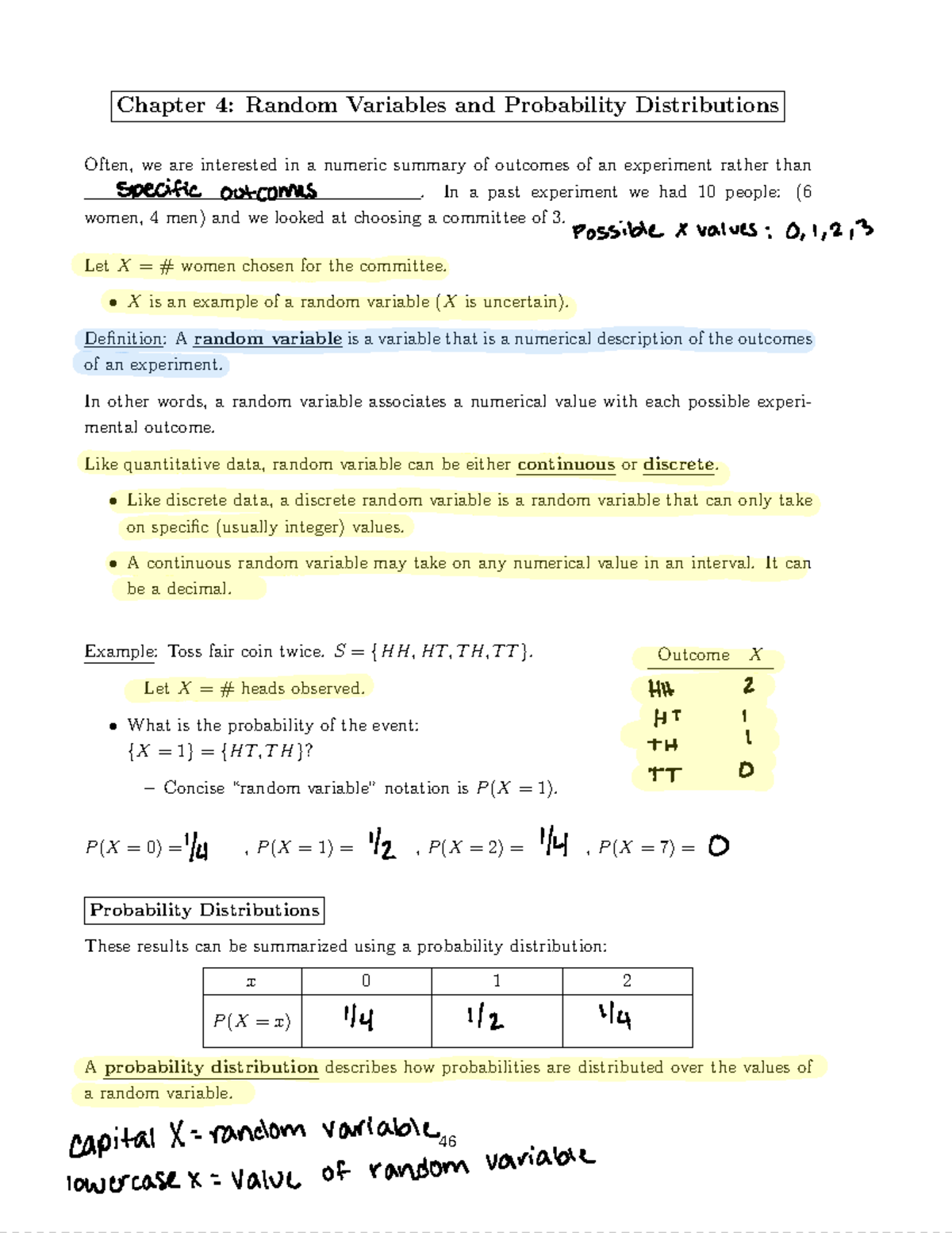 Stats Chp 4 Notes - Chapter 4: Random Variables And Probability ...