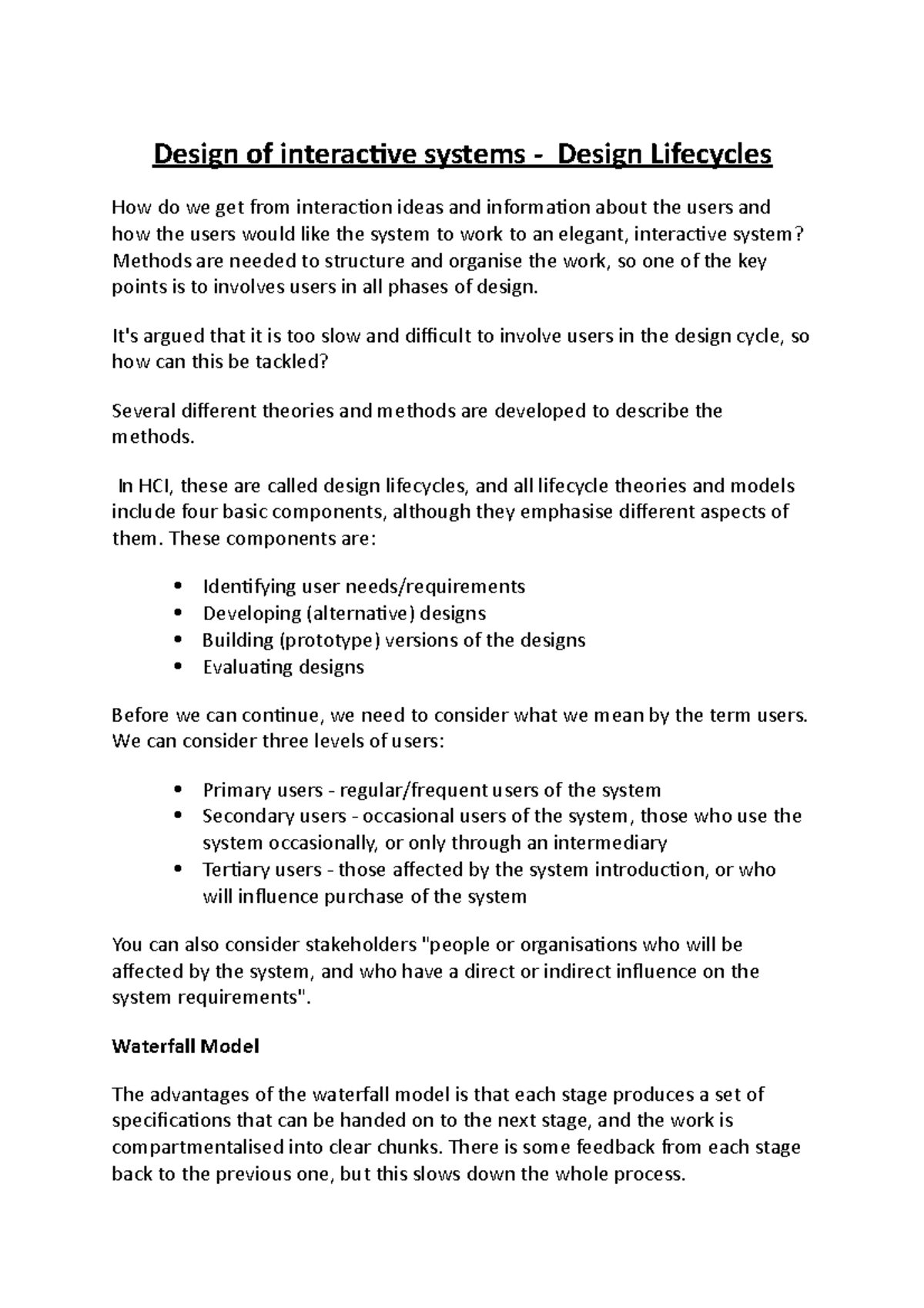 Design of interactive systems design lifecycles it s argued that it