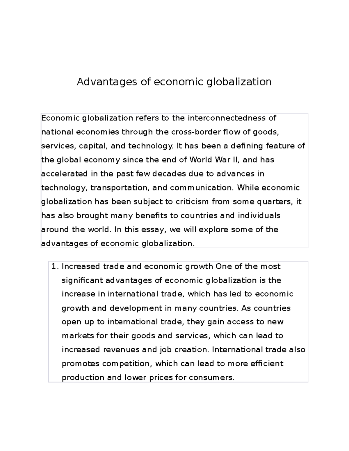 Advantages of economic globalization - Advantages of economic ...