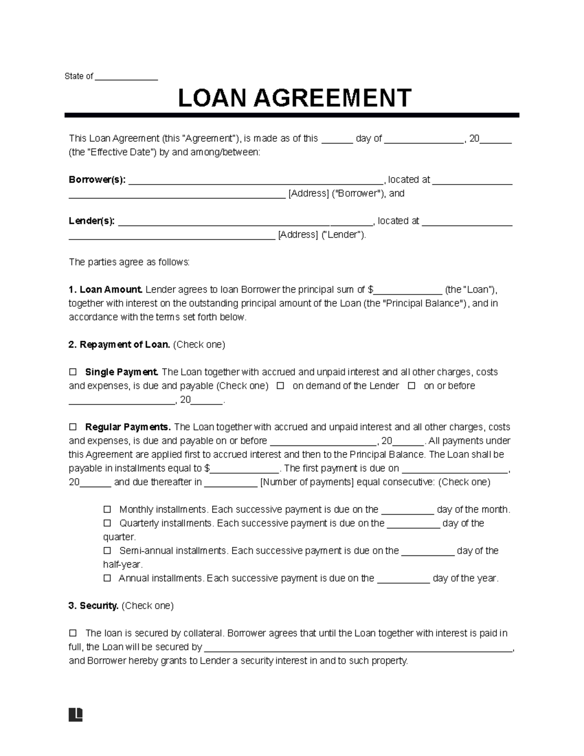 Loan-Agreement with-interest - State of ______________ LOAN AGREEMENT ...