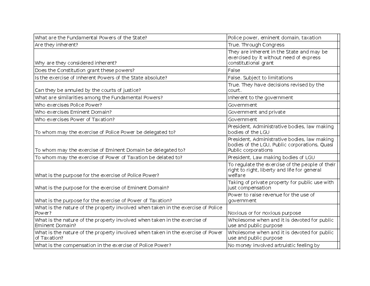 Consti 2 Sample QUIZ (Auto Recovered) - What are the Fundamental Powers ...