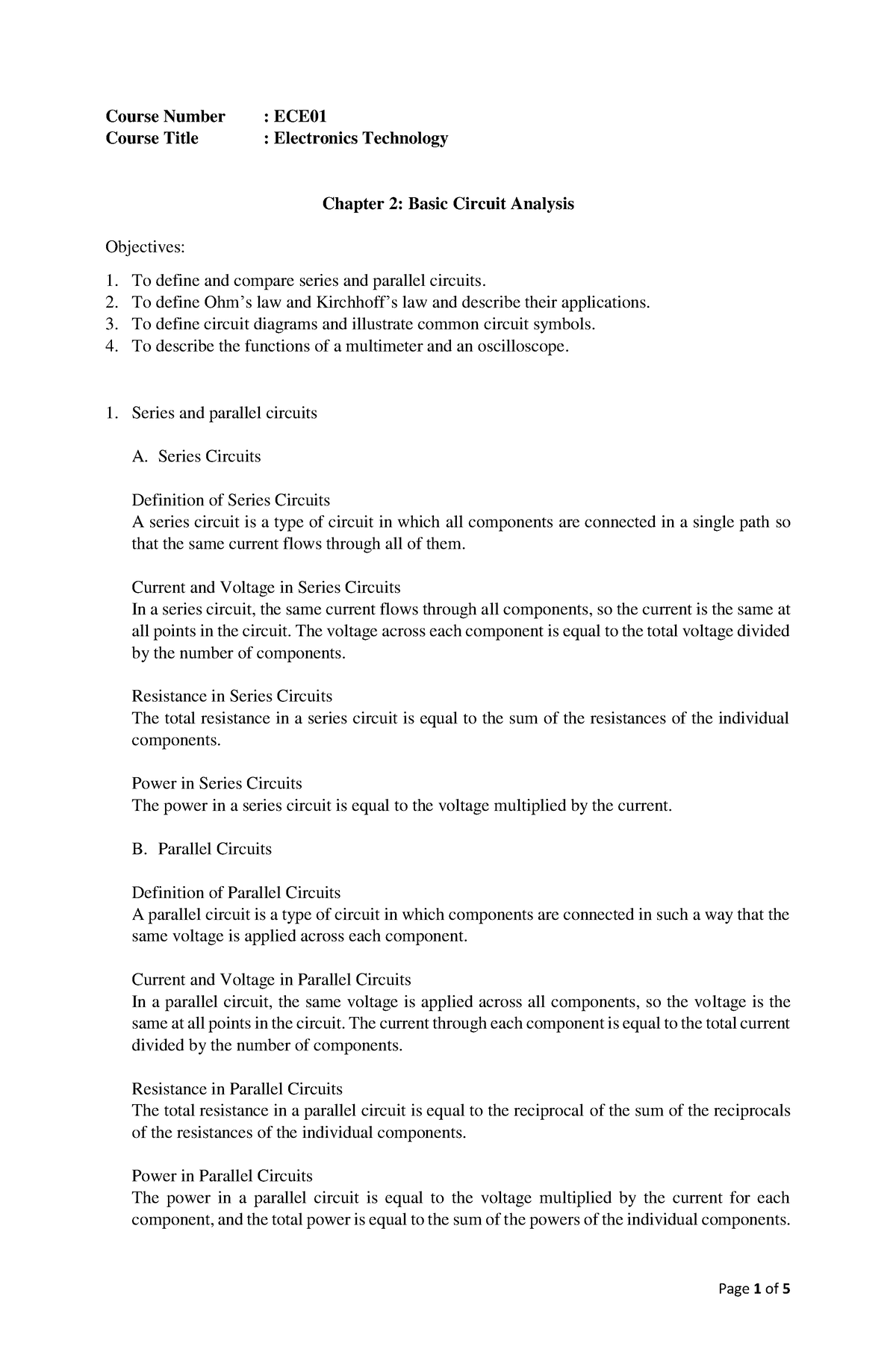 Chapter 2 - Basic Circuit Analysis - Course Number : ECE Course Title ...