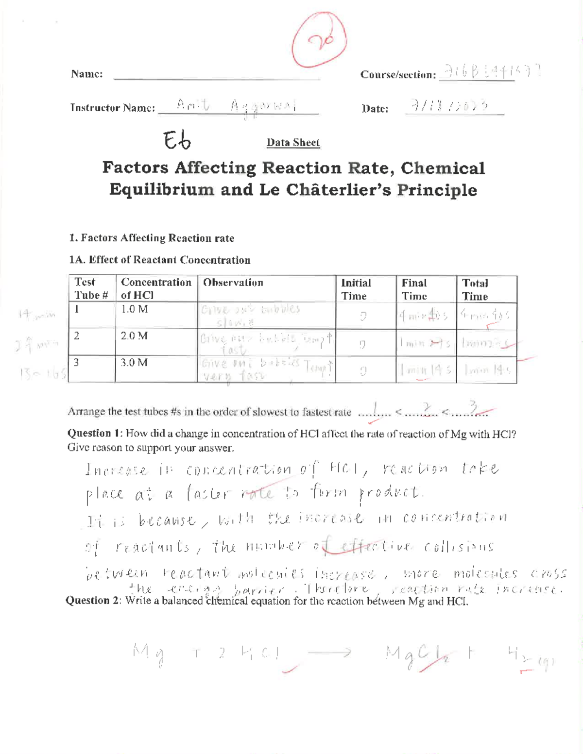 Lab 6 Reaction Rate and Chemical Equilibrium - SCC 110 - Studocu