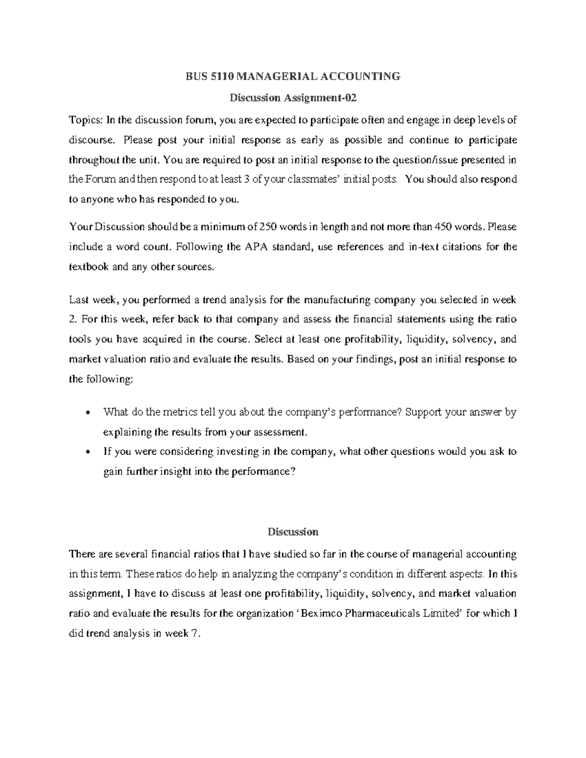 Discussion Assignment-08-BUS-5110 Manegerial Accounting - BUS 5110 ...