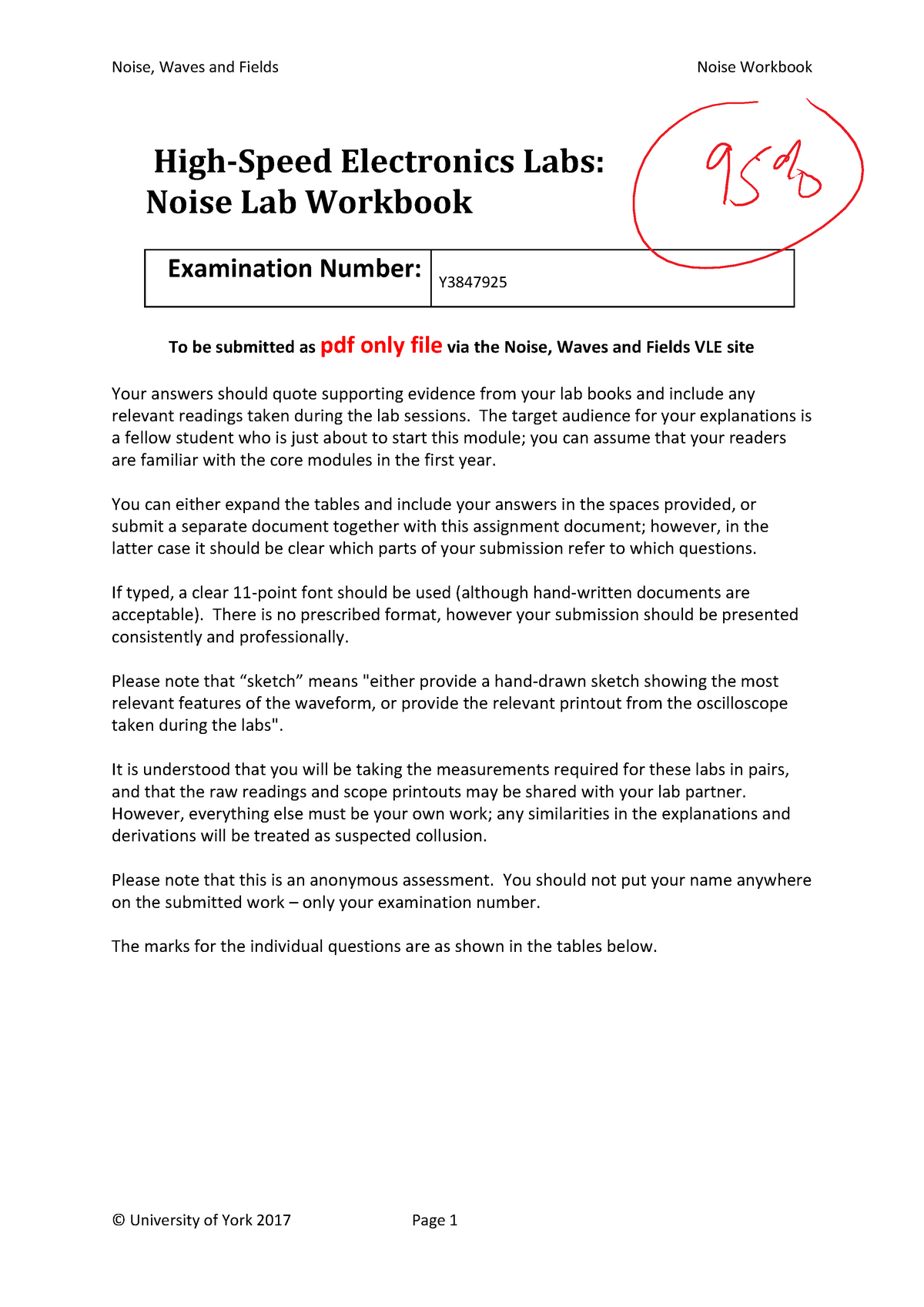 High-Speed Electronics Labs: Noise Lab Workbook - Marked and annotated