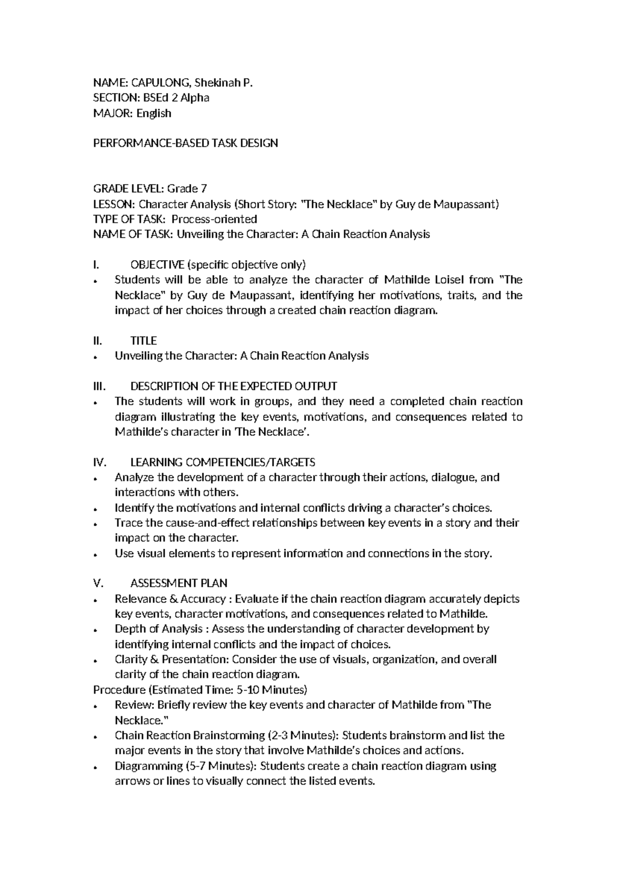 Capulong Task Design Process-Oriented Task - NAME: CAPULONG, Shekinah P ...