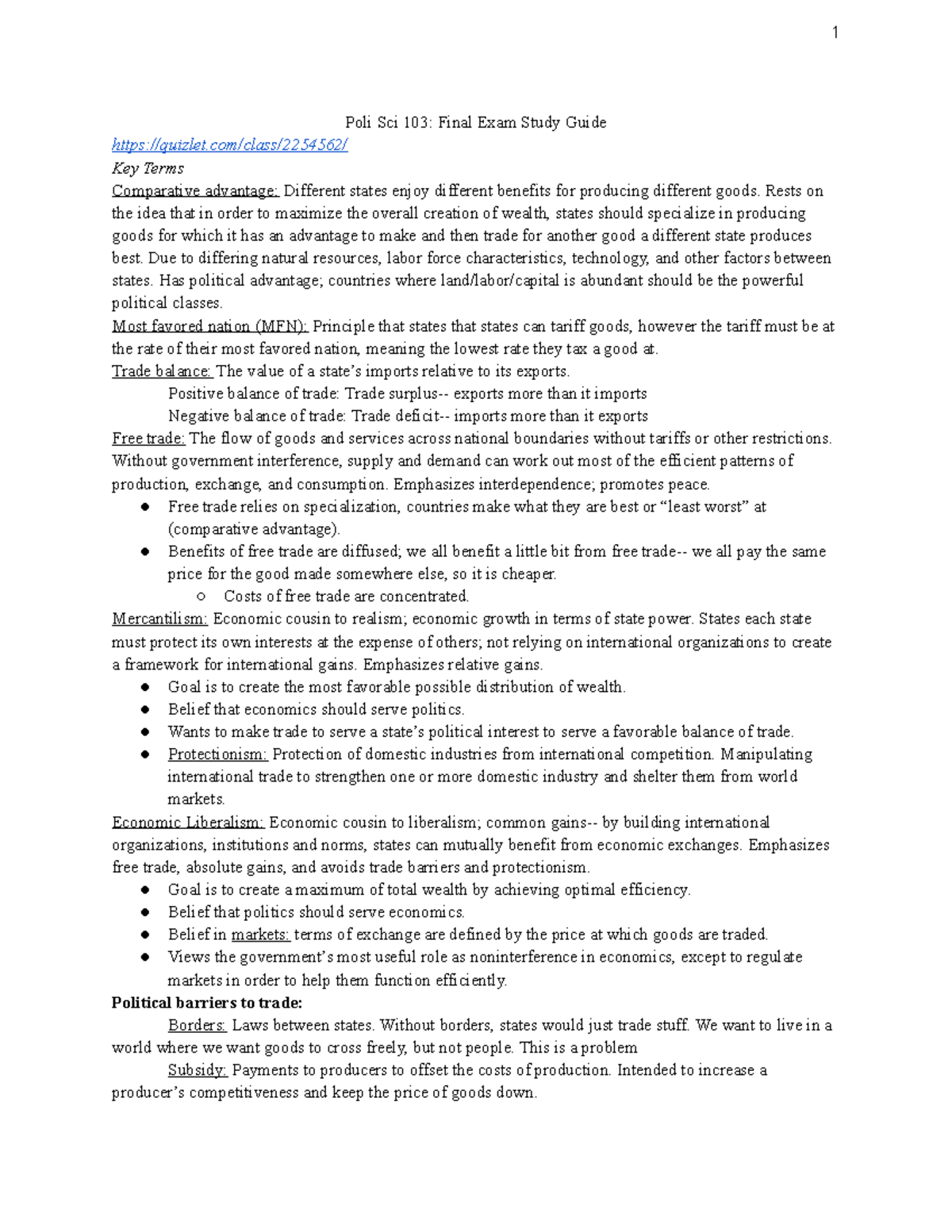 Poli Sci 103 Final Exam Study Guide 1 Poli Sci 103 Final Exam Study