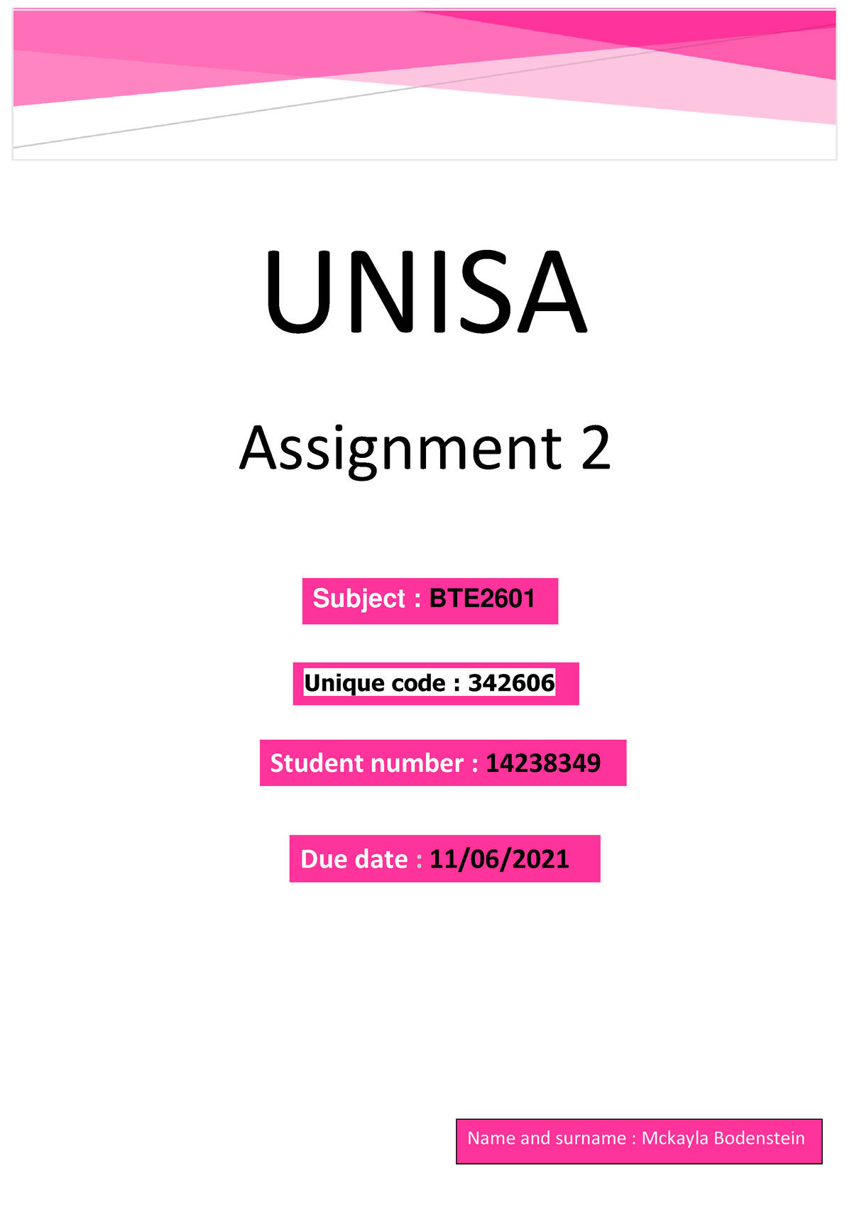 unisa assignment 2 due date