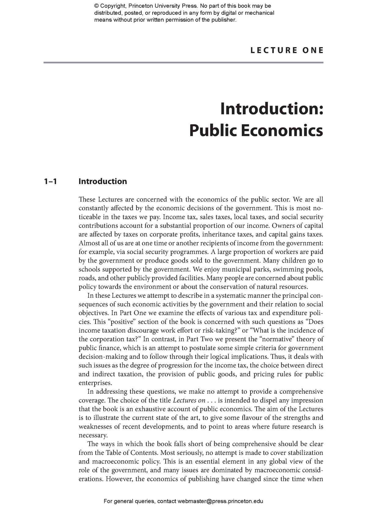 Public Economics - Lecture Notes - L E C T U R E O N E Introduction ...