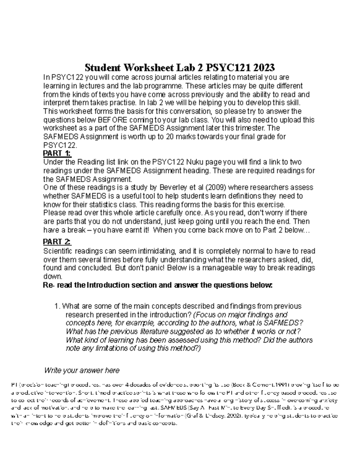 Safmeds Worksheet - Student Worksheet Lab 2 PSYC121 202 3 In PSYC122 ...