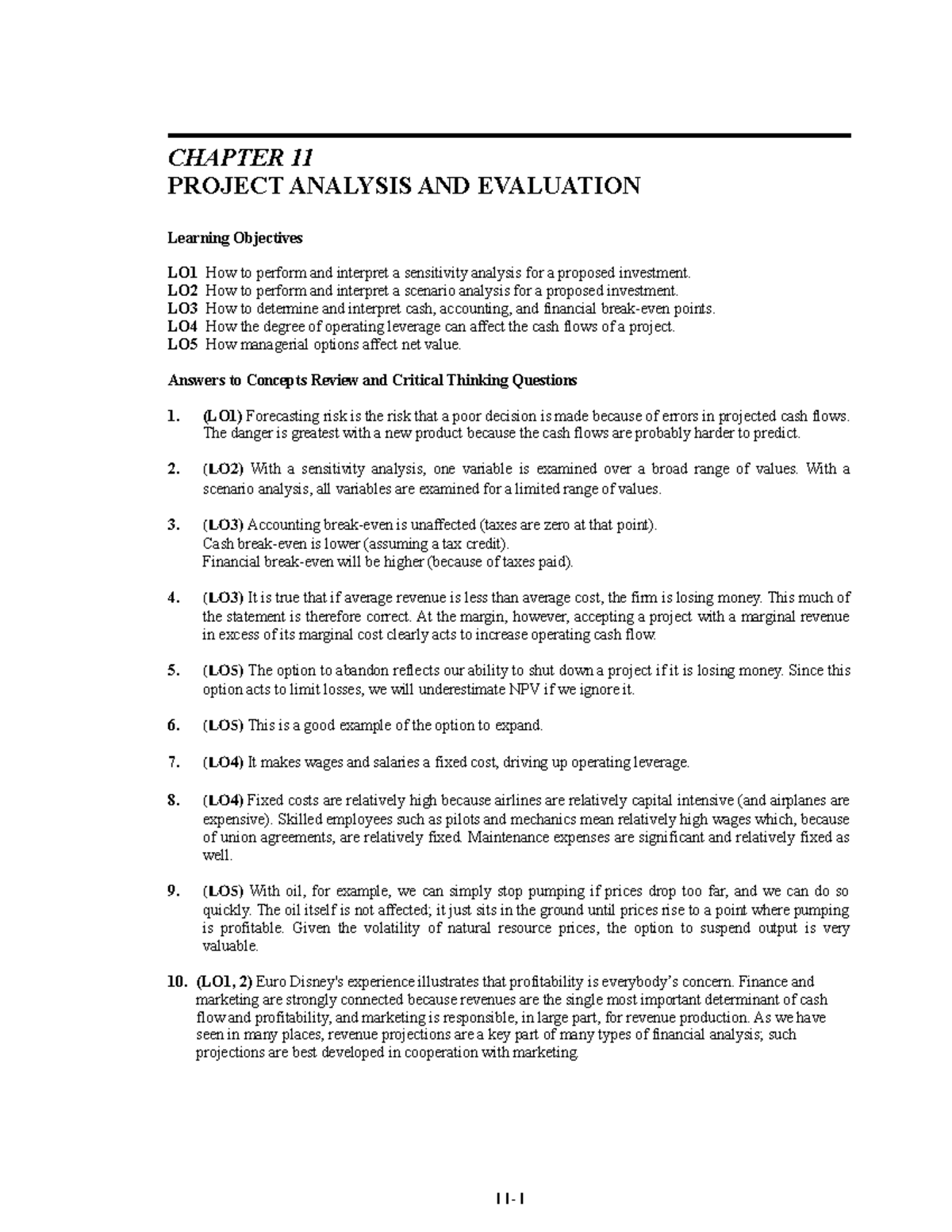 Chapter end Solutions ch11 - CHAPTER 11 PROJECT ANALYSIS AND EVALUATION ...