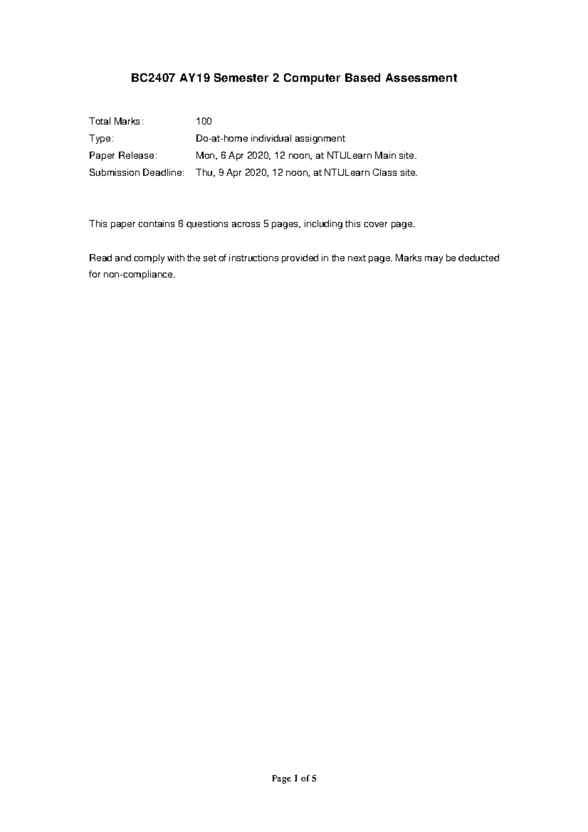 BC2407 AY19s2 Computer Based Assessment - BC2407 AY19 Semester 2 ...