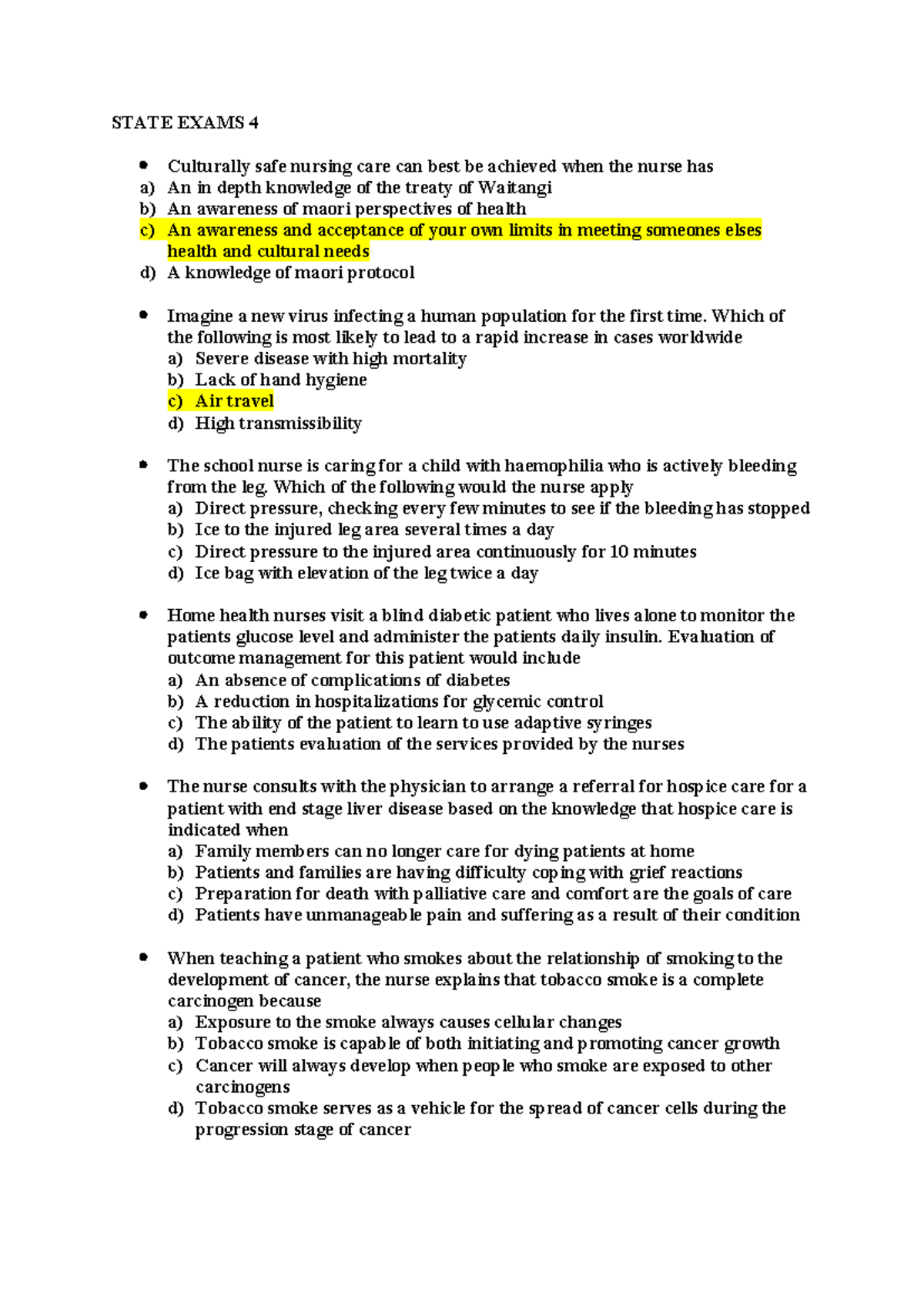 State Exams 4 - nursing - STATE EXAMS 4 Culturally safe nursing care ...