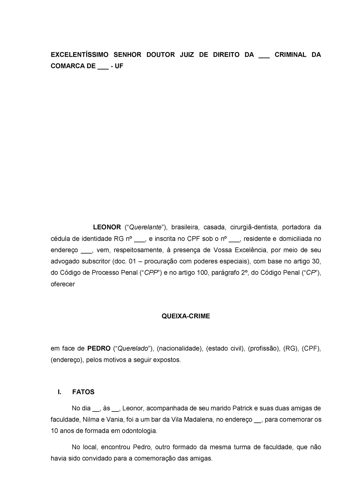 Queixa Crime Modelo De Queixa Crime Apresentado Na Aula De Prática Jurídica Penal Ministrada 4286