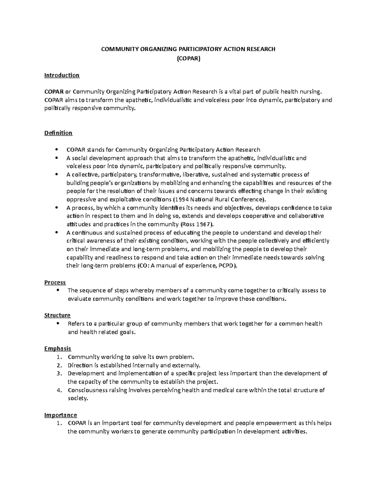 Copar Lecture Notes - for academic use only. - COMMUNITY ORGANIZING ...