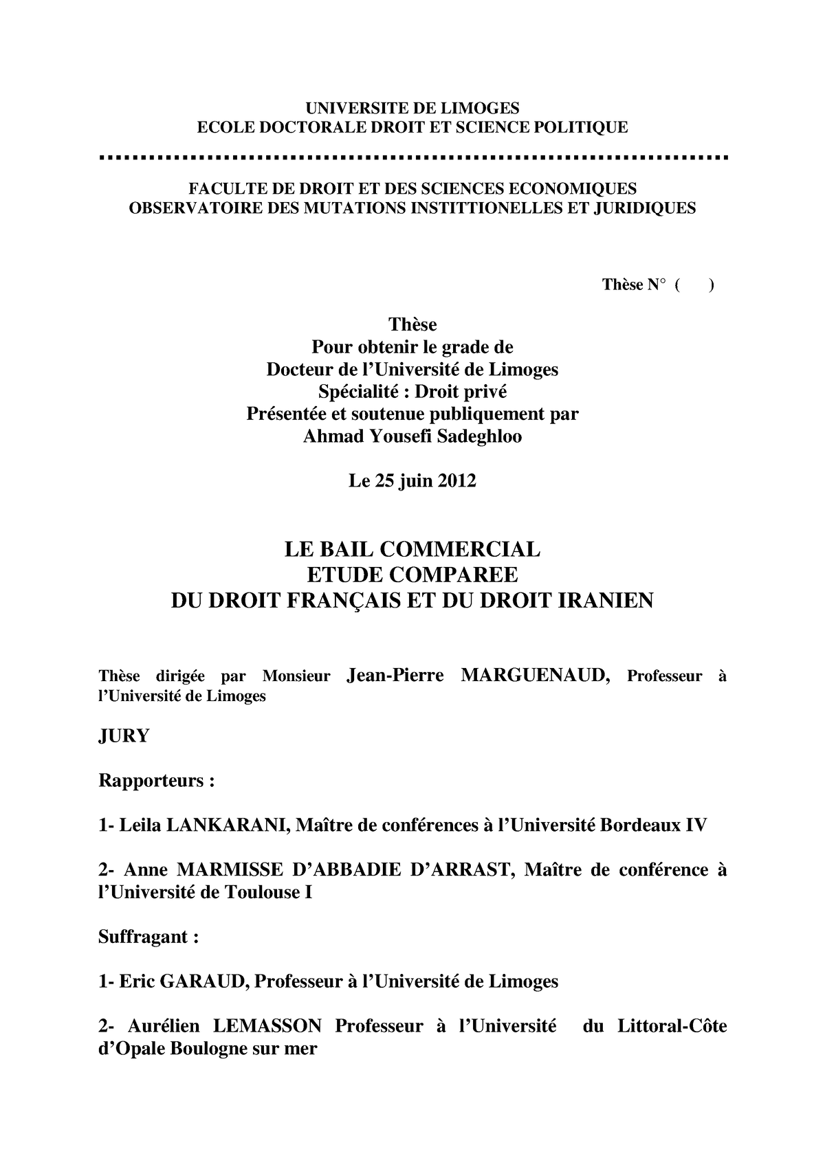 Le Bail Commercial Etude Comparée Du Droit Français Et Du Droit ...