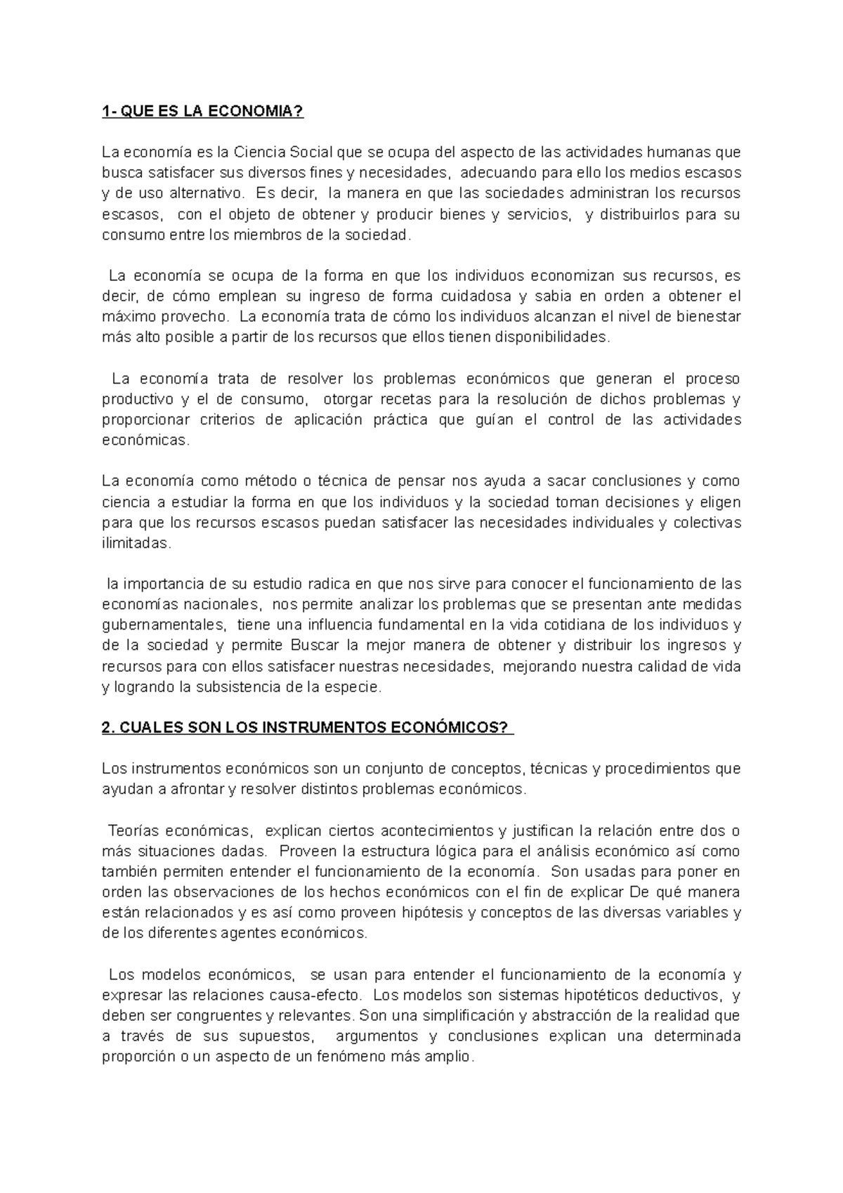 Resumen 1er Parcial Aeyf Di Pelino - 1- QUE ES LA ECONOMIA? La Economía ...