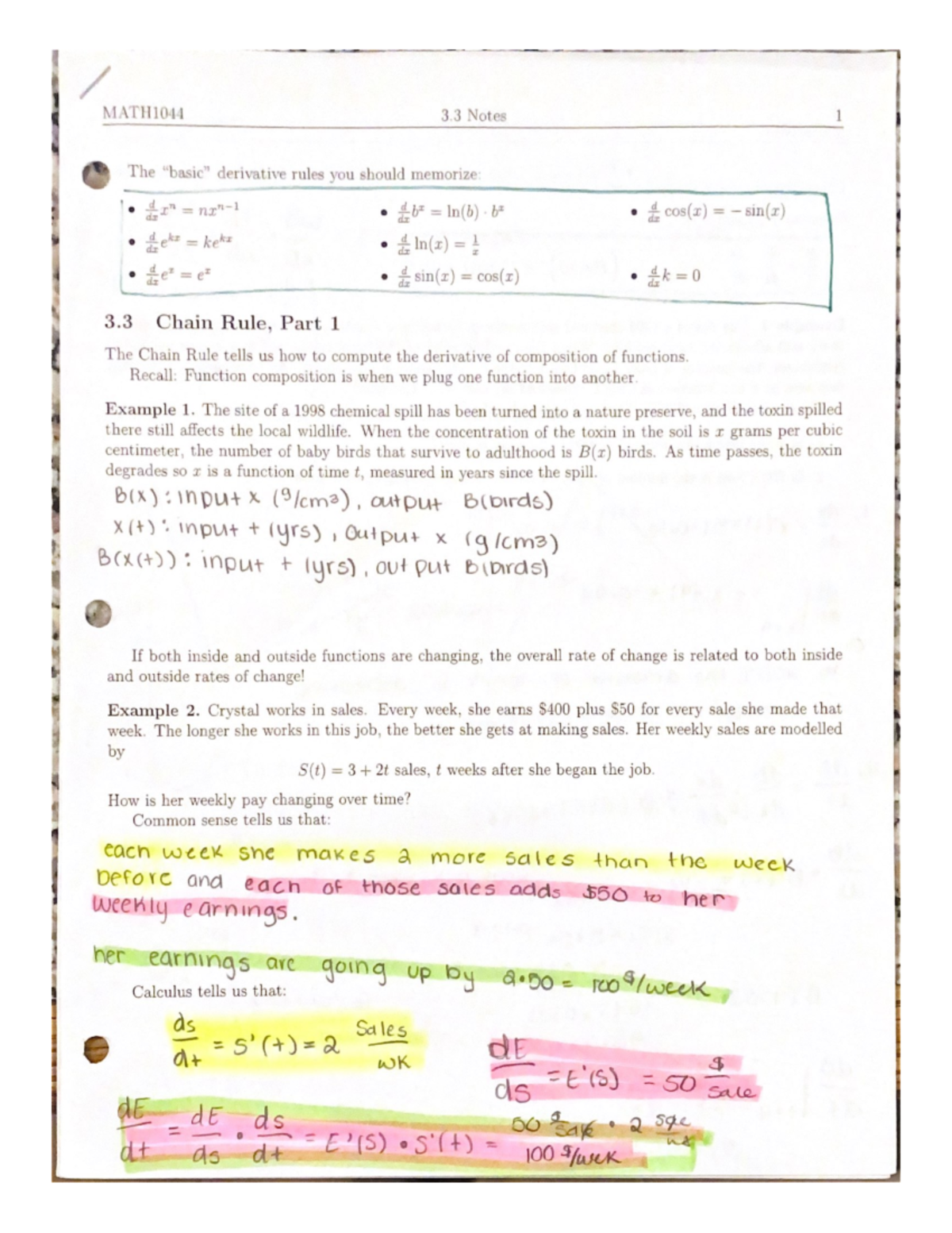 3.1 the chain rule homework answer key