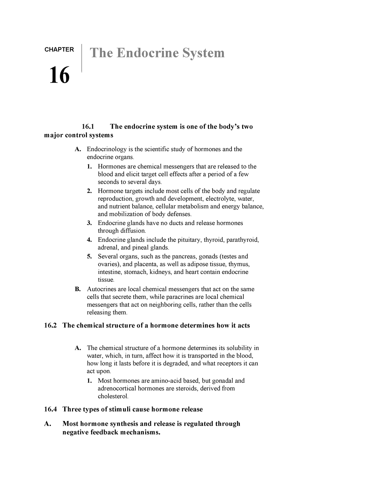 Chapter 16 Summary - The Endocrine System 16 The Endocrine System Is ...