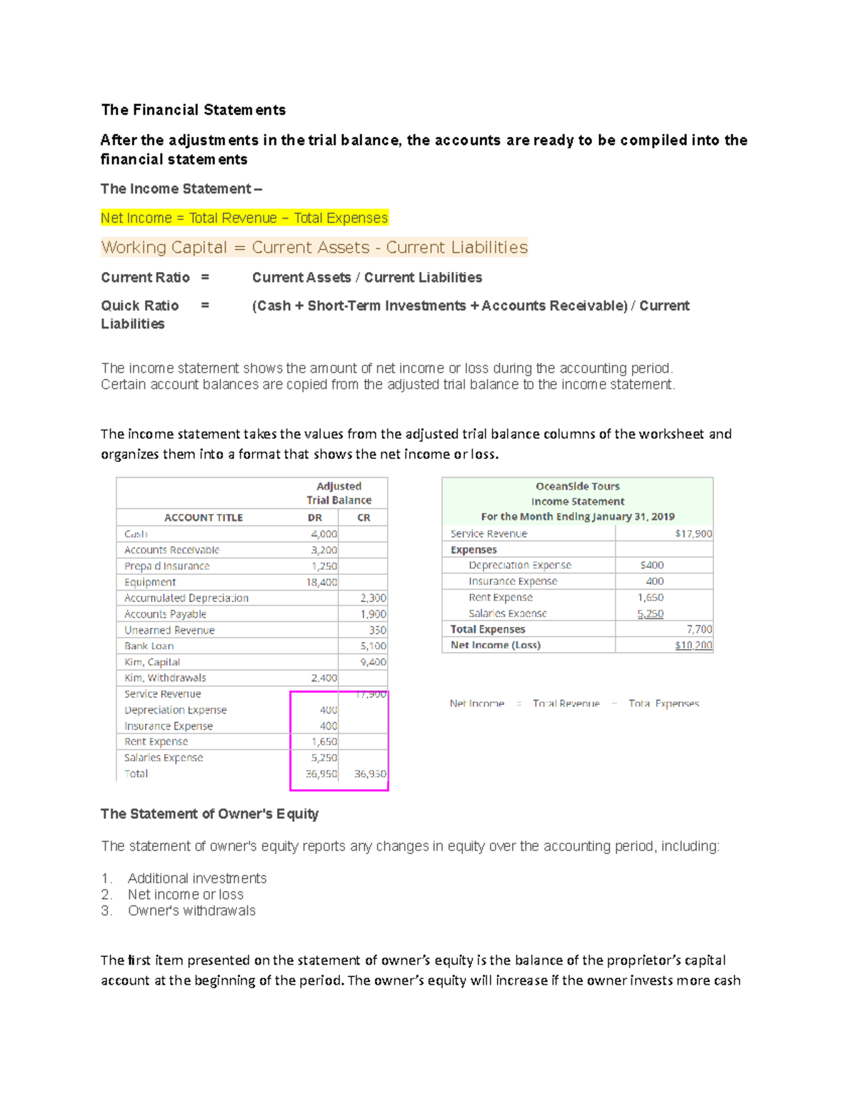 Chapter 6 notes - The Financial Statements After the adjustments in the ...