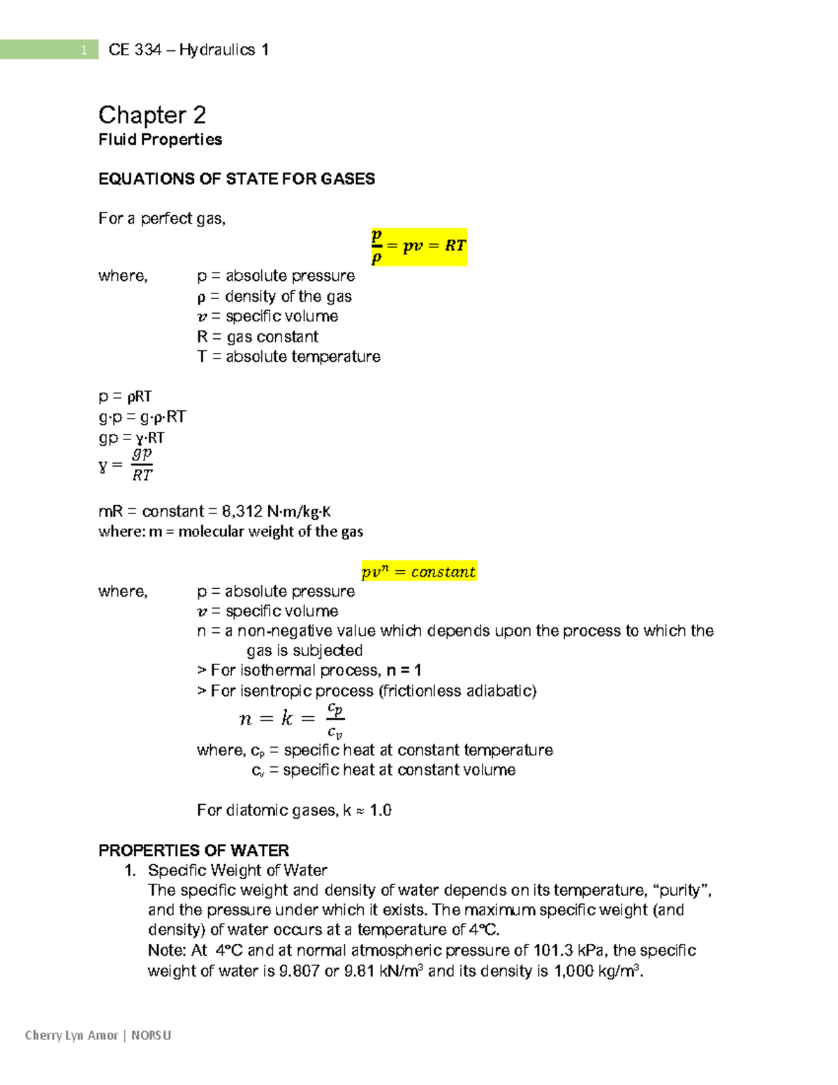 02 Module - Chapter 2a - Lecture Notes 1 - Chapter 2 Fluid Properties ...