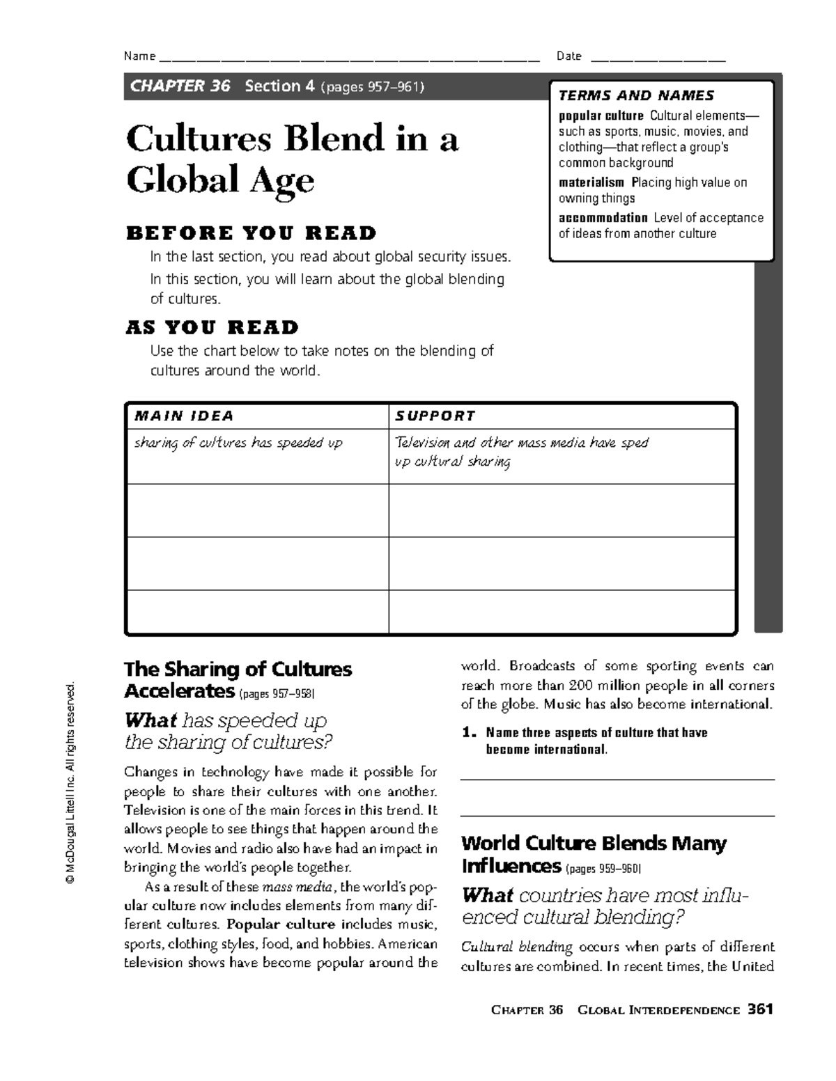Cultures blend - Detailed notes with many examples - © McDougal Littell ...