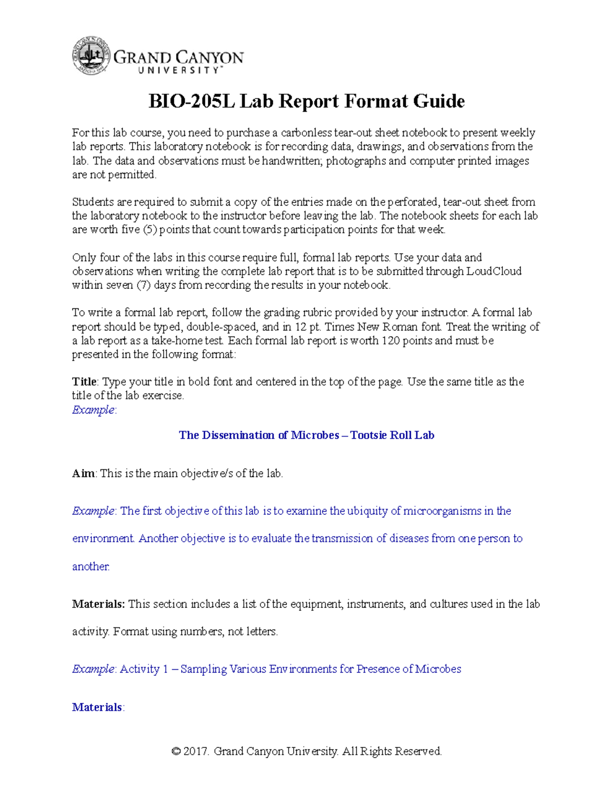 BIO 205L RS Lab Report Format Guide - Lab Report Format Guide For this ...