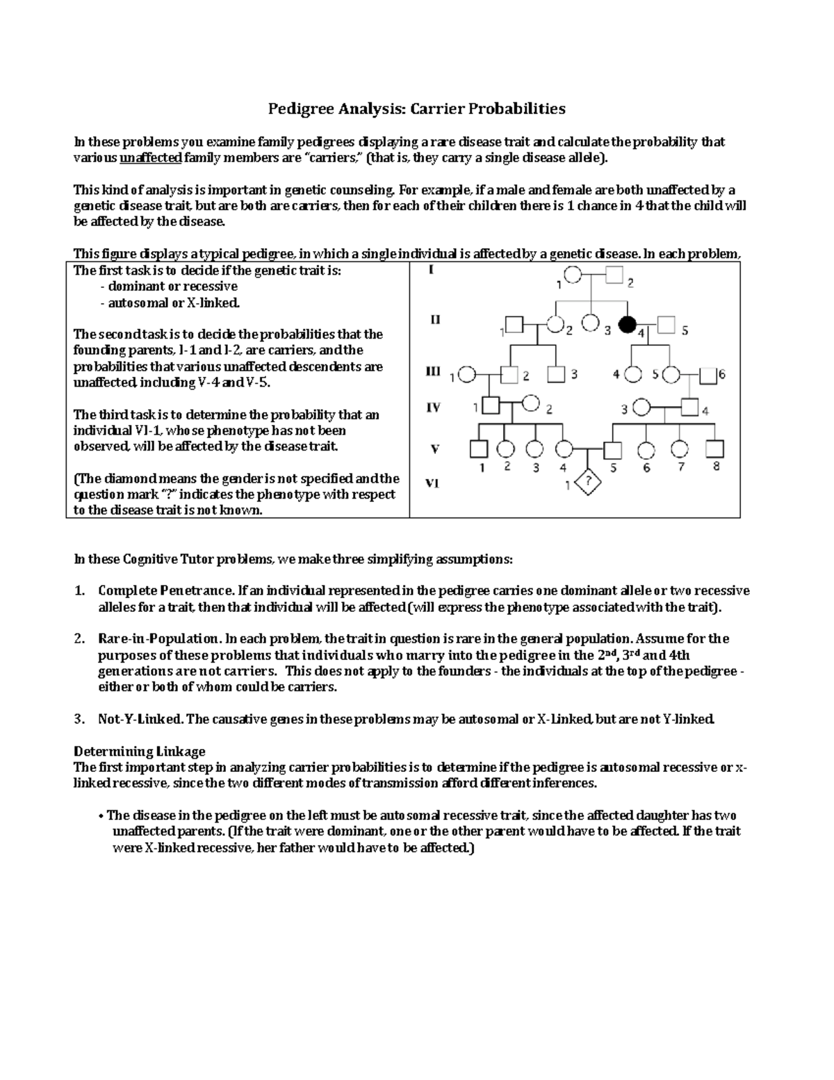 Pedigree notes - helpful - Pedigree Analysis: Carrier Probabilities In ...