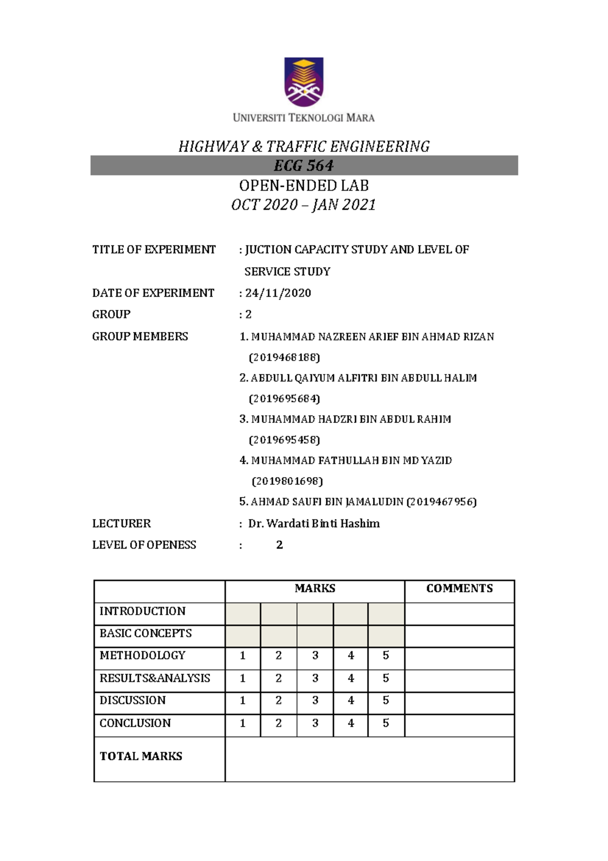 Group 2 EC2205C4B Junction Capacity and Level Of Service Study