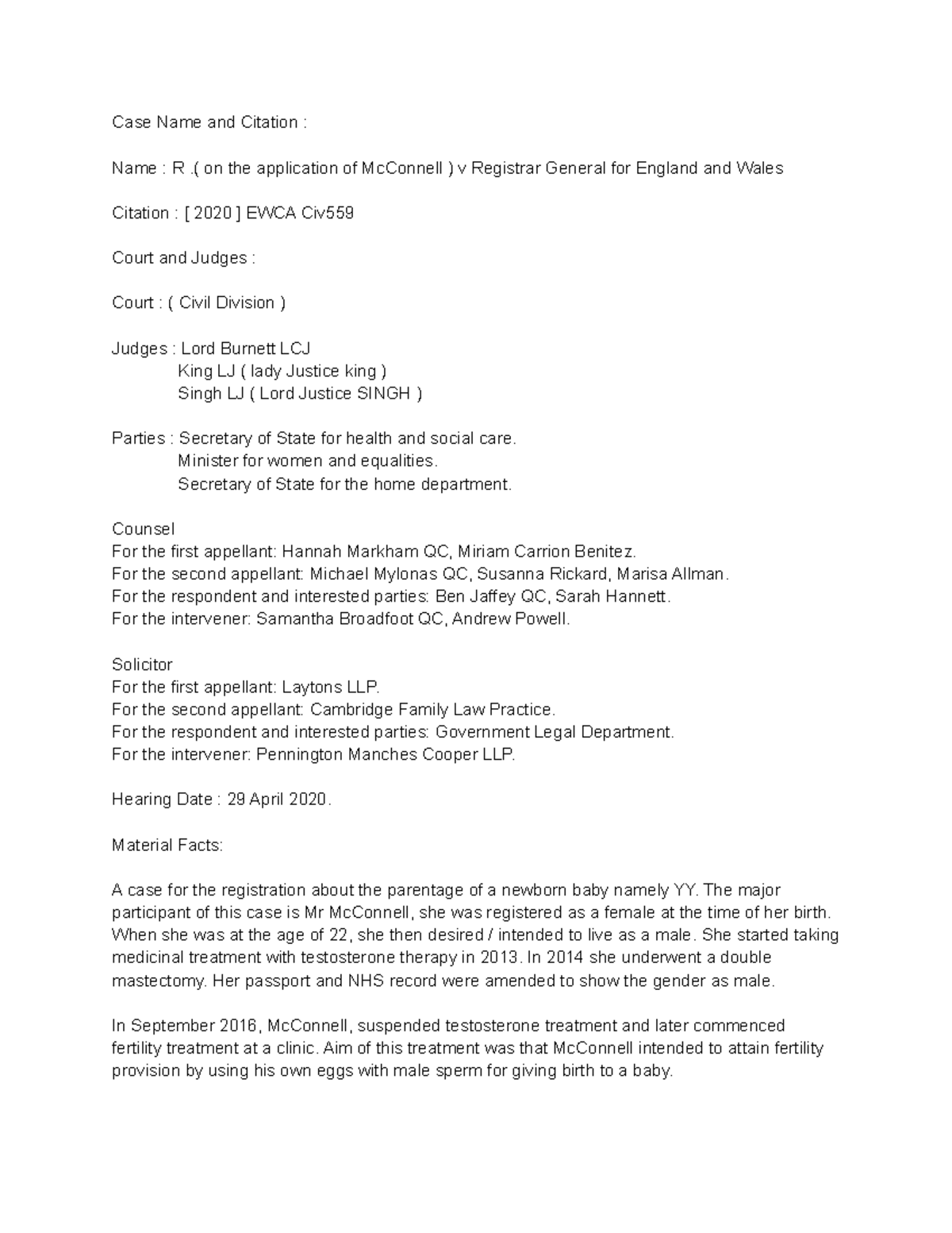 LSM case note - R v Mcconell - Case Name and Citation : Name : R .( on ...