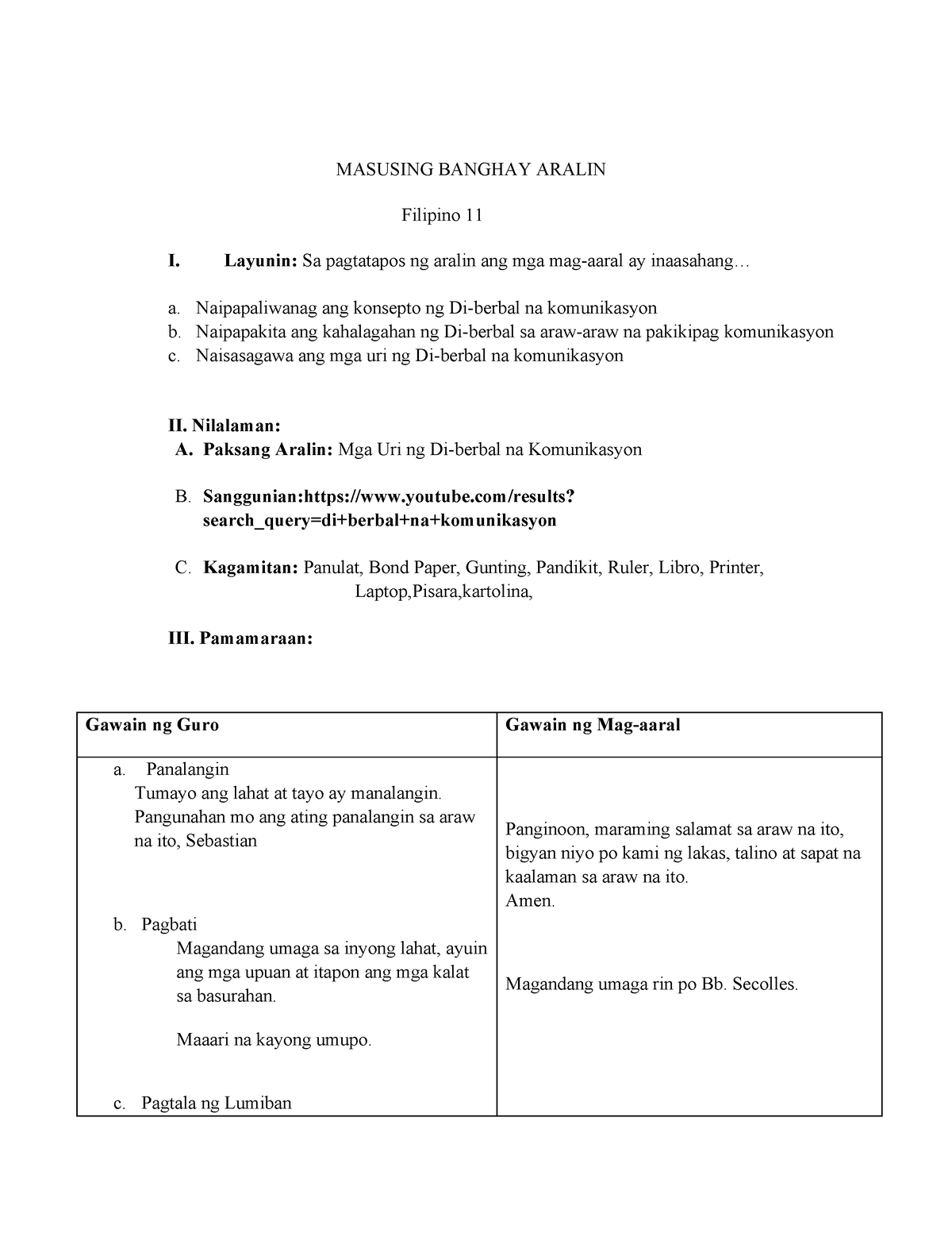 DEMO LP DI Berbal NEW - Detailed Lesson Plan - MASUSING BANGHAY ARALIN ...