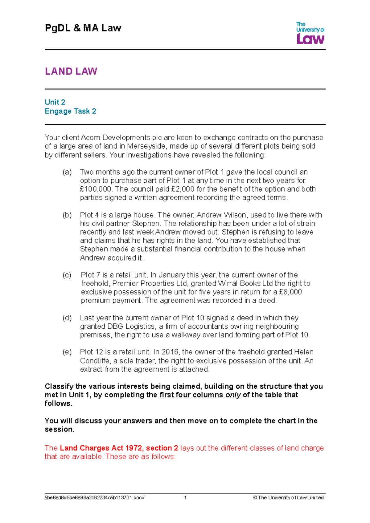 unregistered and registered third party rights - LAND LAW Unit 2 Engage ...