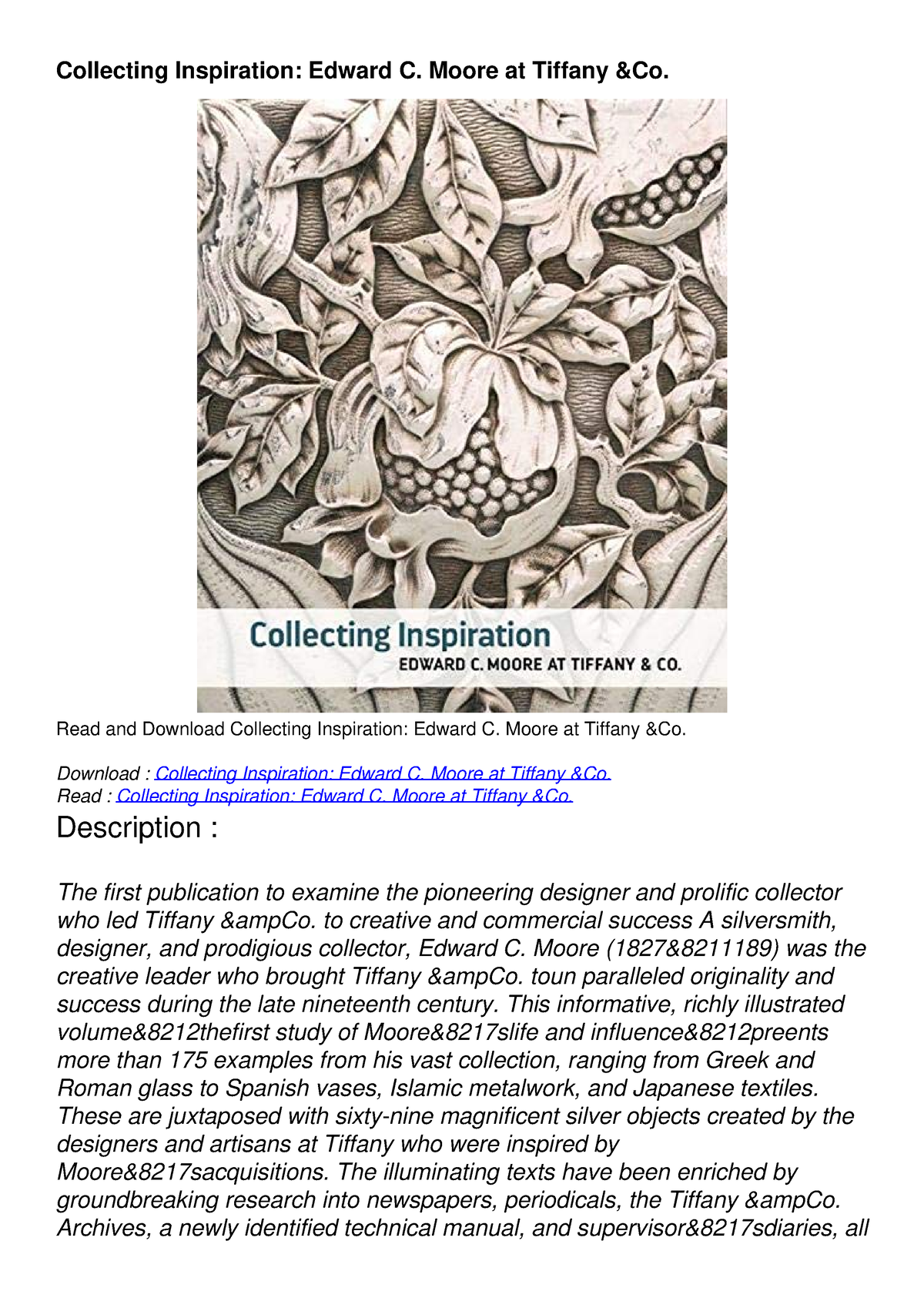 [PDF READ ONLINE] Collecting Inspiration: Edward C. Moore At Tiffany Co. - Collecting ...