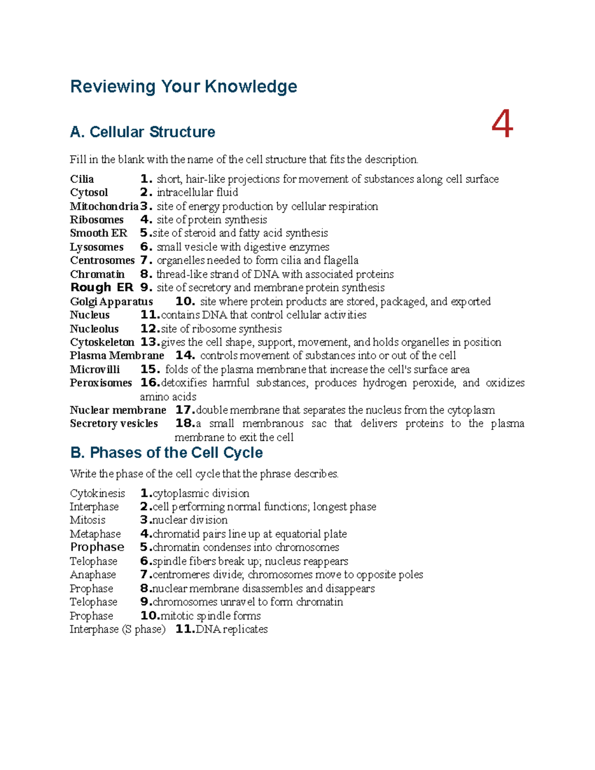 A&P 1 Exercise 4 Reviewing Your knowledge & Using Your Knowledge ...