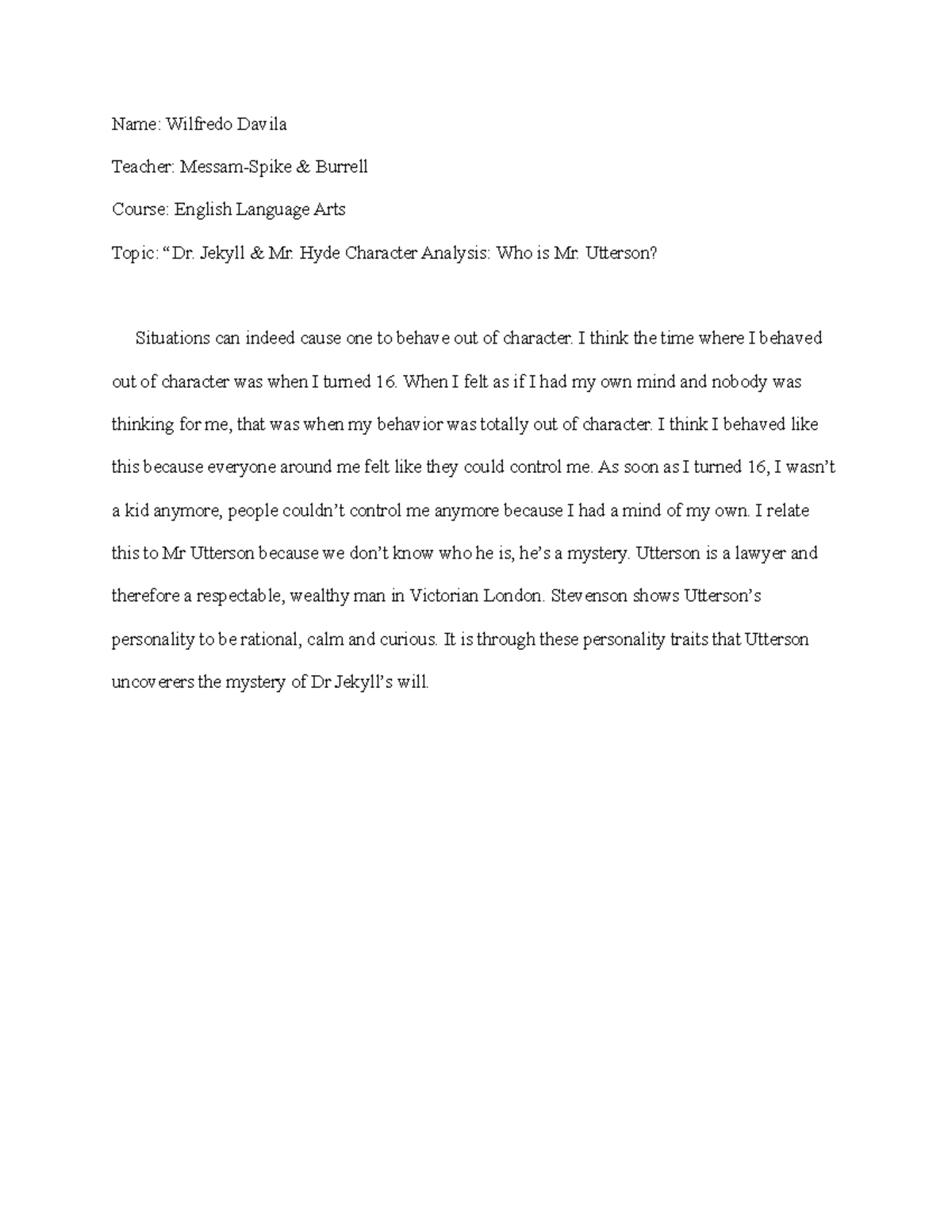  Dr. Jekyll and Mr. Hyde Character Analysis Who is Mr. Utterson