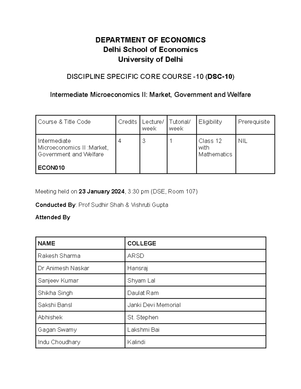 ECON010 - DEPARTMENT OF ECONOMICS Delhi School of Economics University ...