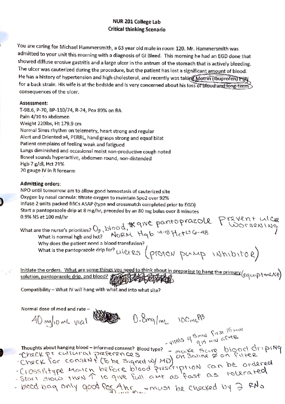Nur 201 lab critical thinking senario - NUR 201 - Studocu