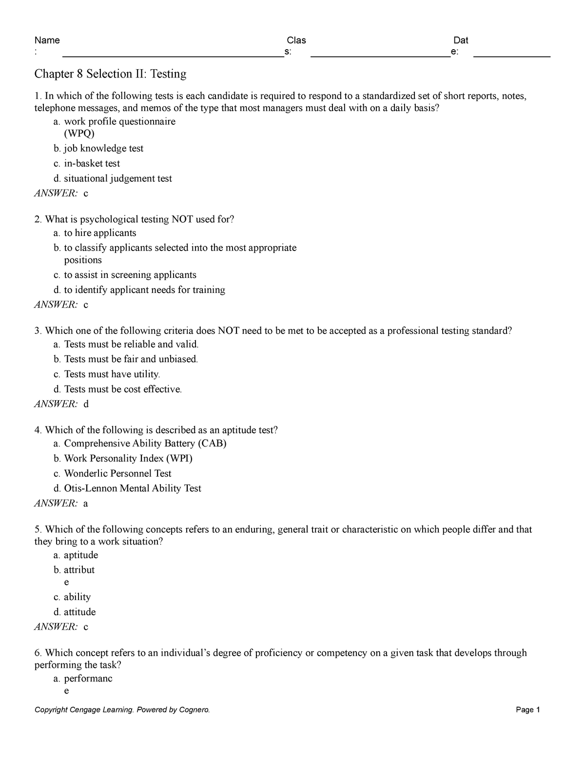 Chapter 8 Selection II Testing - : s: e: Chapter 8 Selection II: Testing In which of the ...