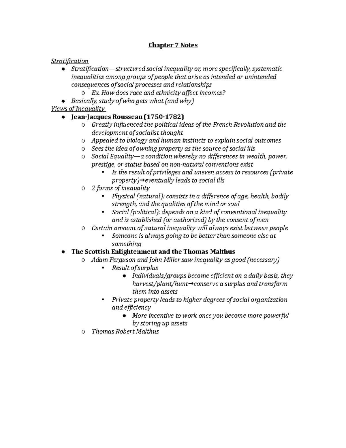 Chapter 7 Notes - Chapter 7 Notes Stratification Stratification ...