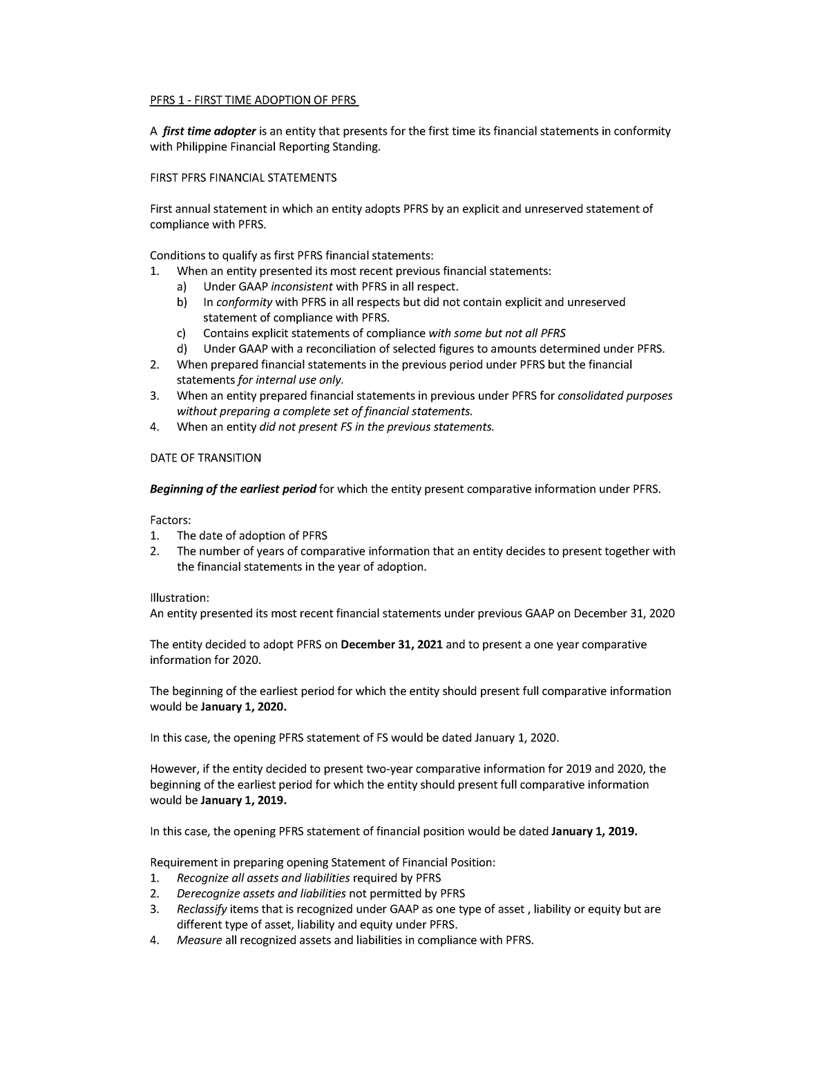 PFRS 1 First Time Adoption Of PFRS...PFRS 1 First Time Adoption Of PFRS ...