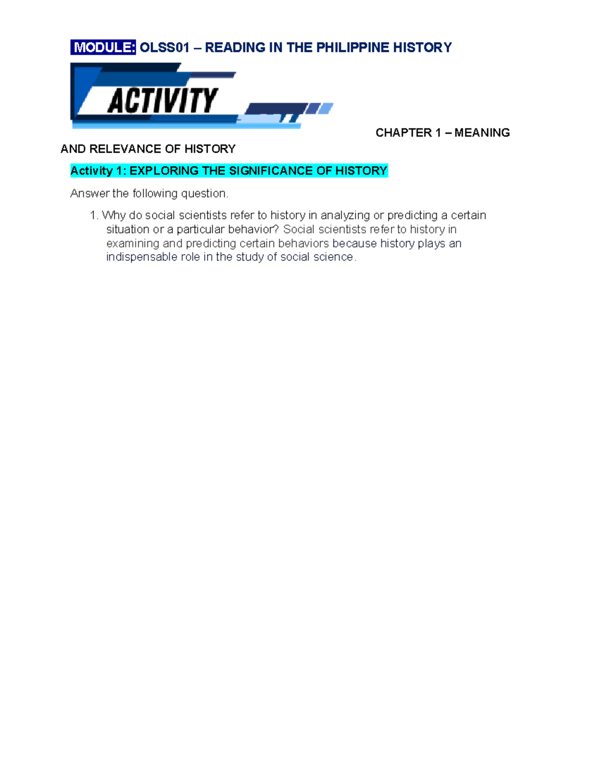 Activity 1 - Computer Engineerin - MODULE: OLSS01 – READING IN THE ...