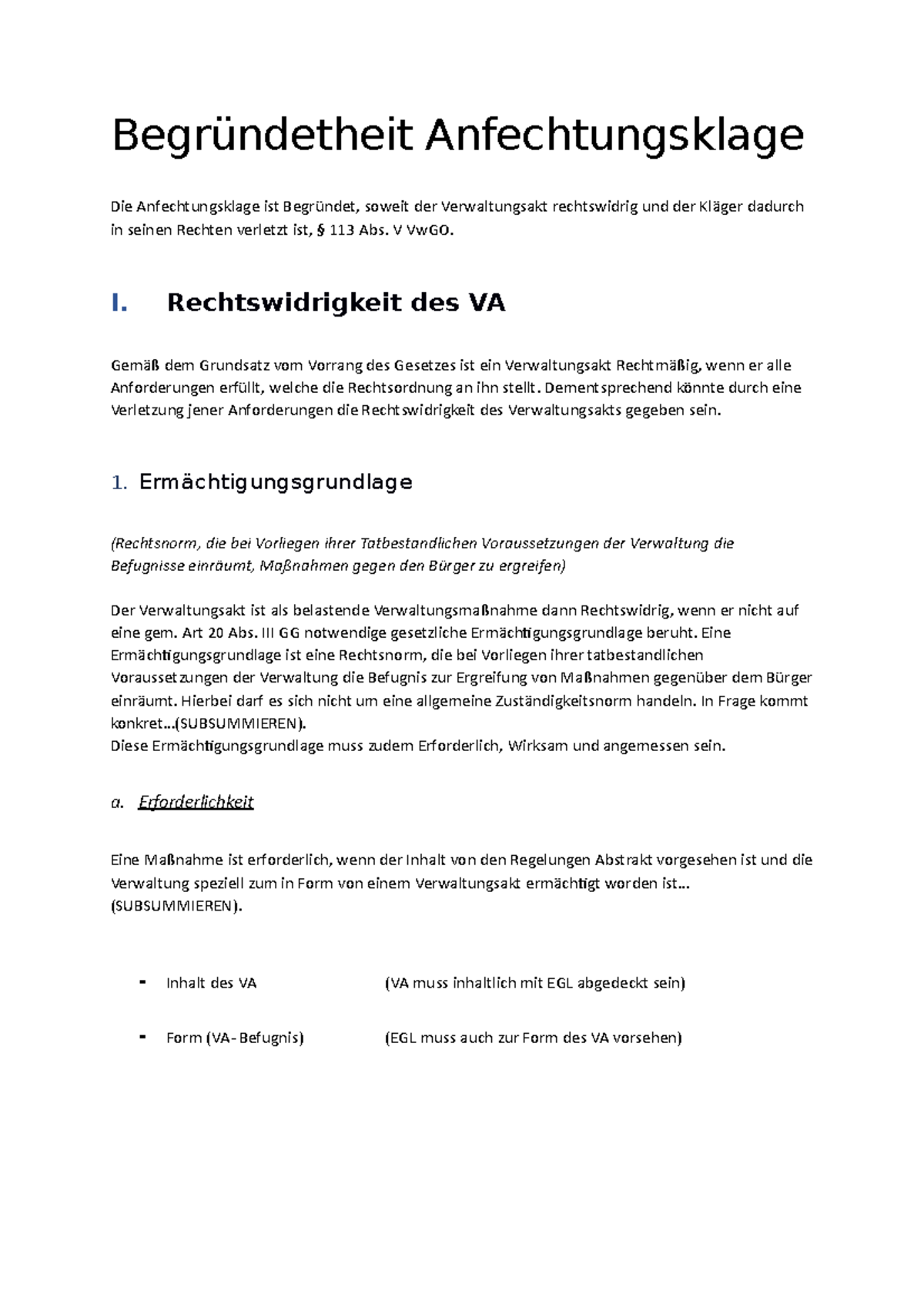 Anfechtung Der Ausgeübten Innenvollmacht Begründetheit Anfechtungsklage - Begründetheit Anfechtungsklage Die