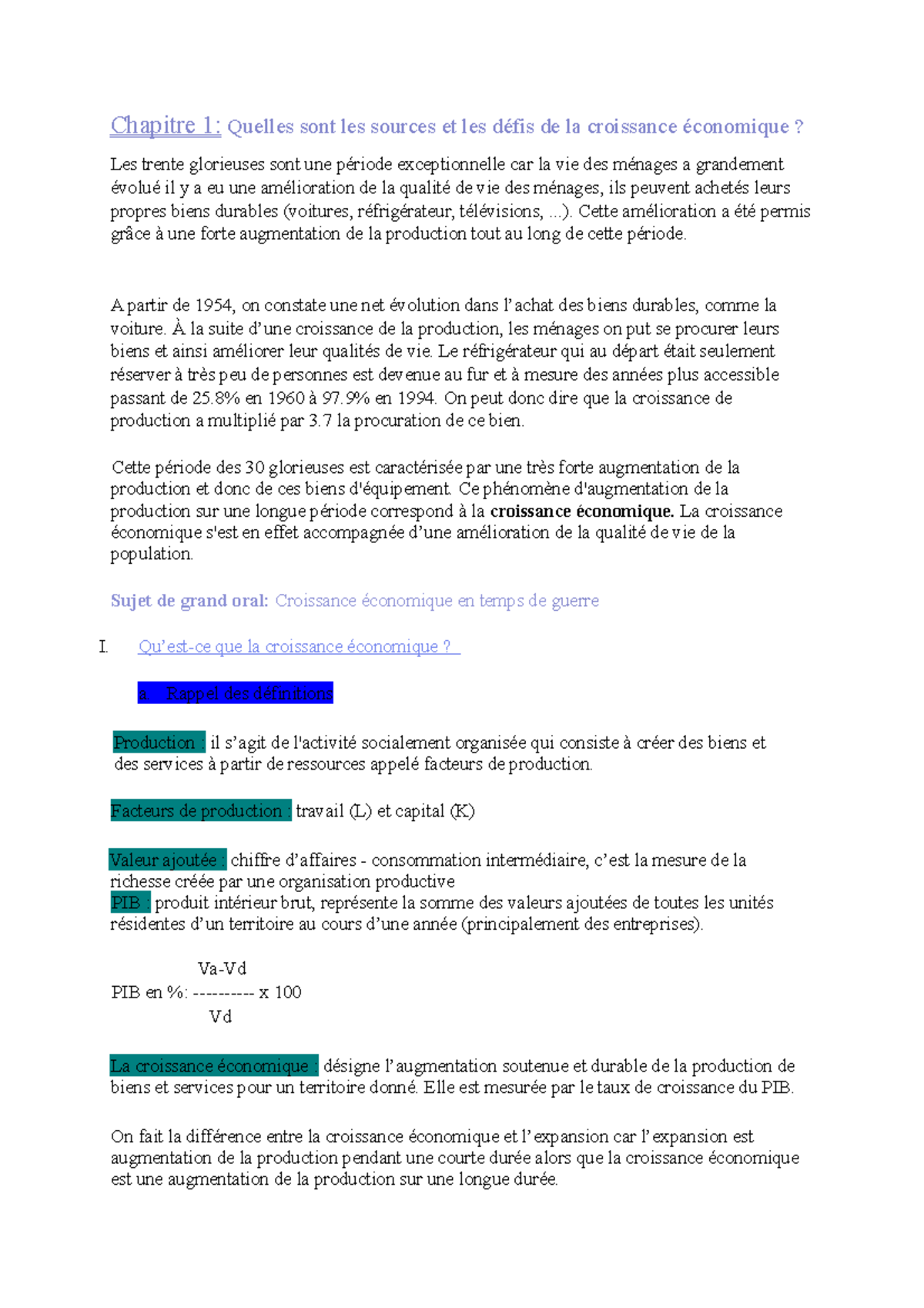 Chapitre 1= Quels sont les sources et les défis de la croissance ...