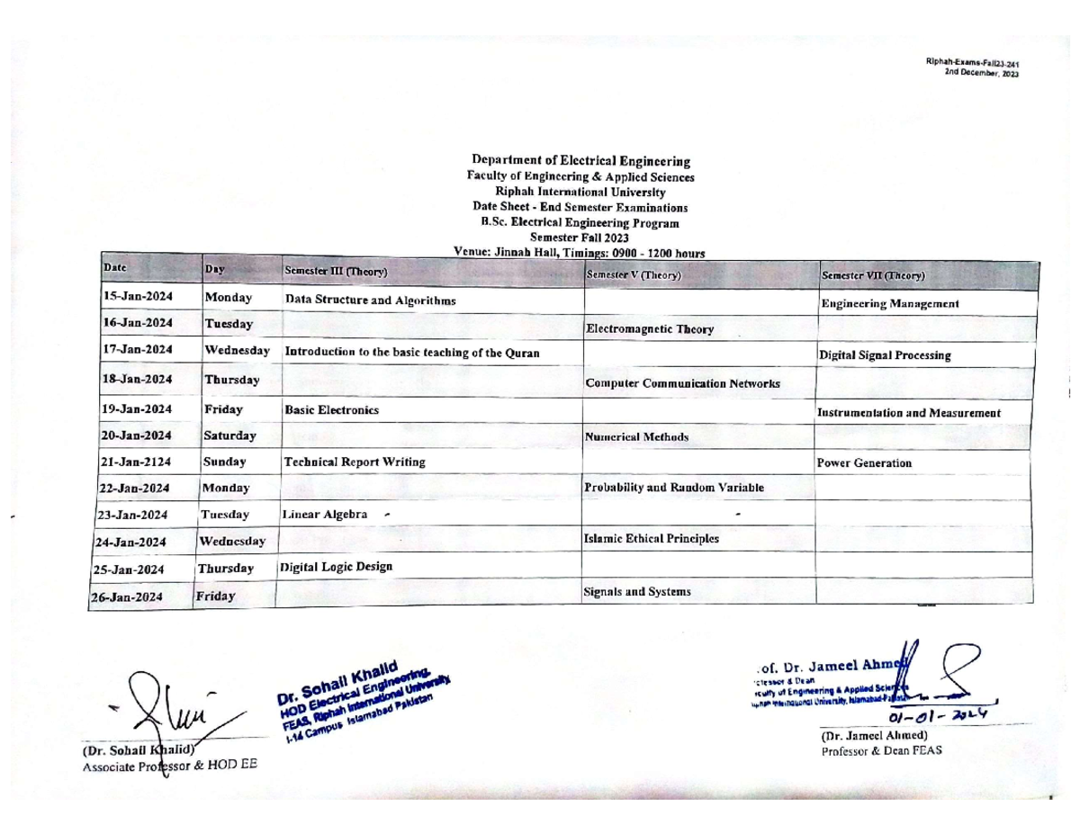 Datesheet - this is a date sheet - Electrical engineering - Studocu