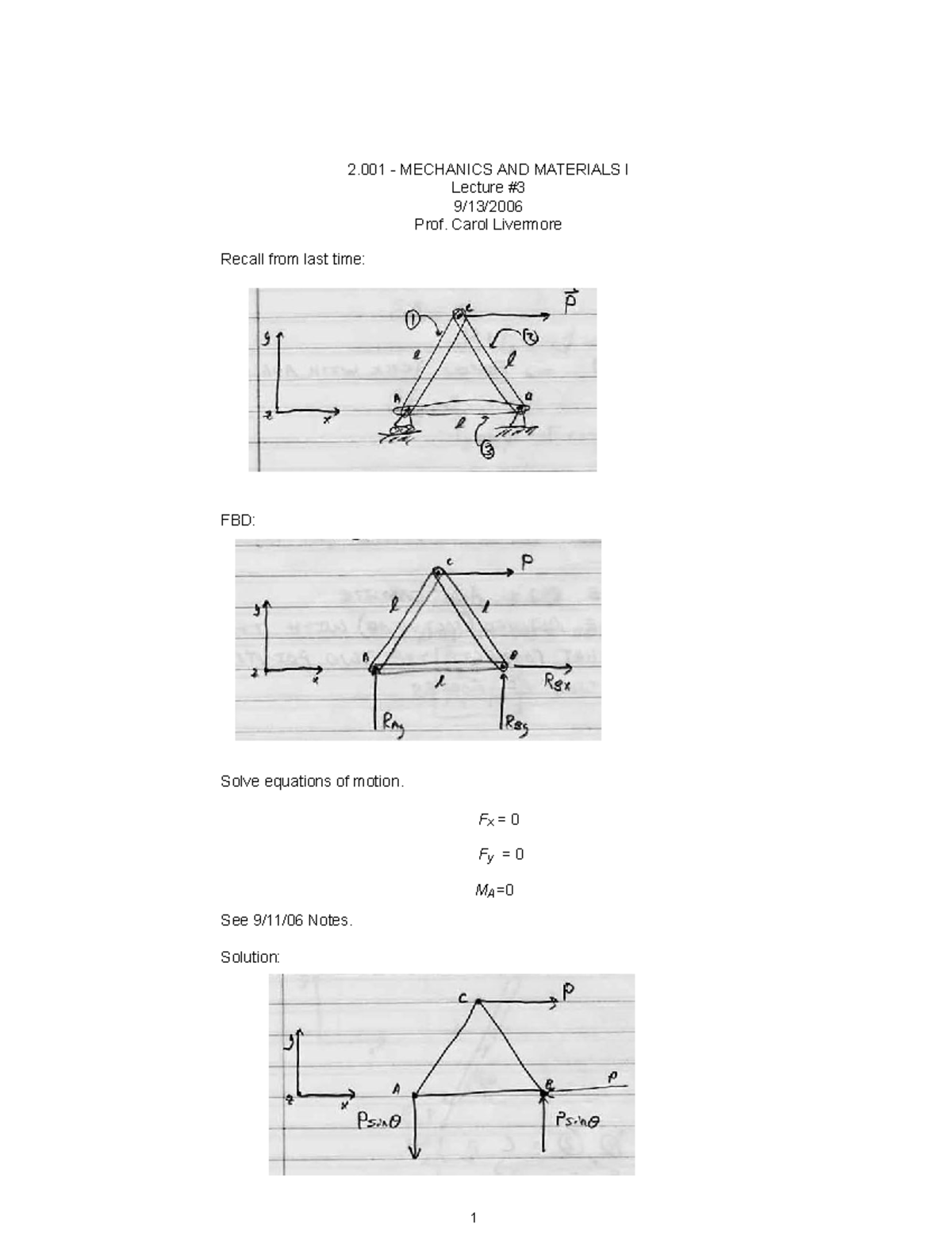 Two Force Member if forces - 2 - MECHANICS AND MATERIALS I Lecture 9/13 ...