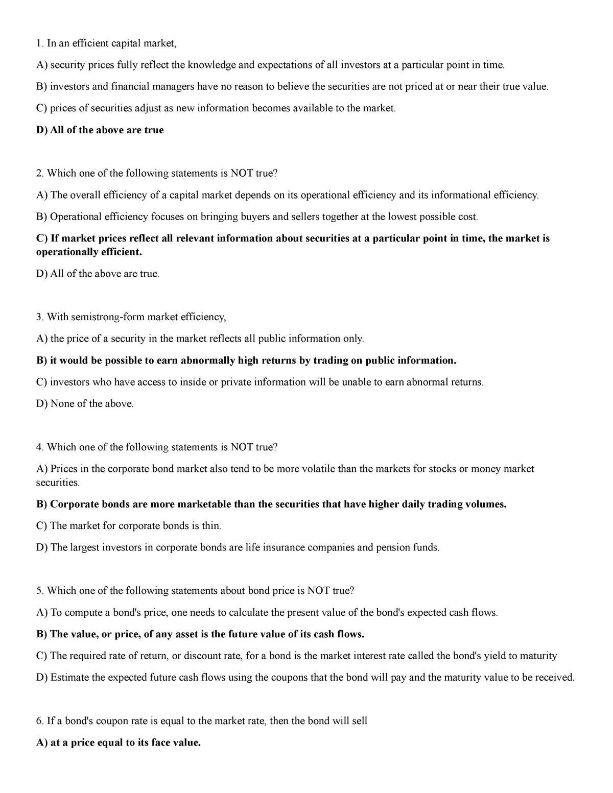 FIN202 Quiz Chapter 8 - Quiz - In An Efficient Capital Market, A ...