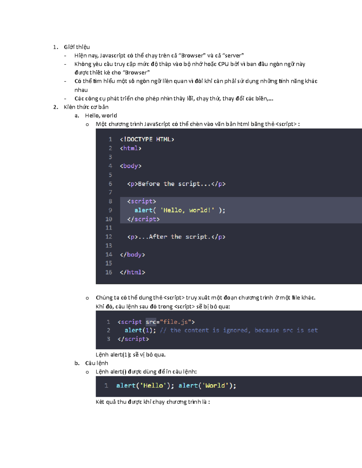 Báo cáo tuần 1 - tìm hiều chung về javascript - Gi i thi uớ ệ Hi n nay ...