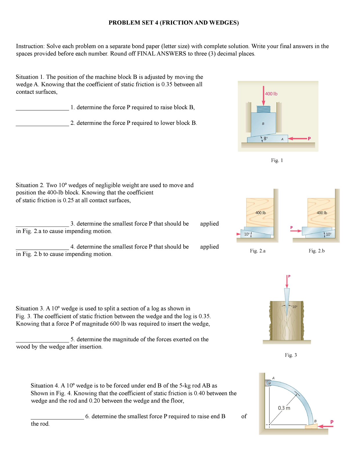 Friction And Wedges Problem Set - PROBLEM SET 4 (FRICTION AND WEDGES ...